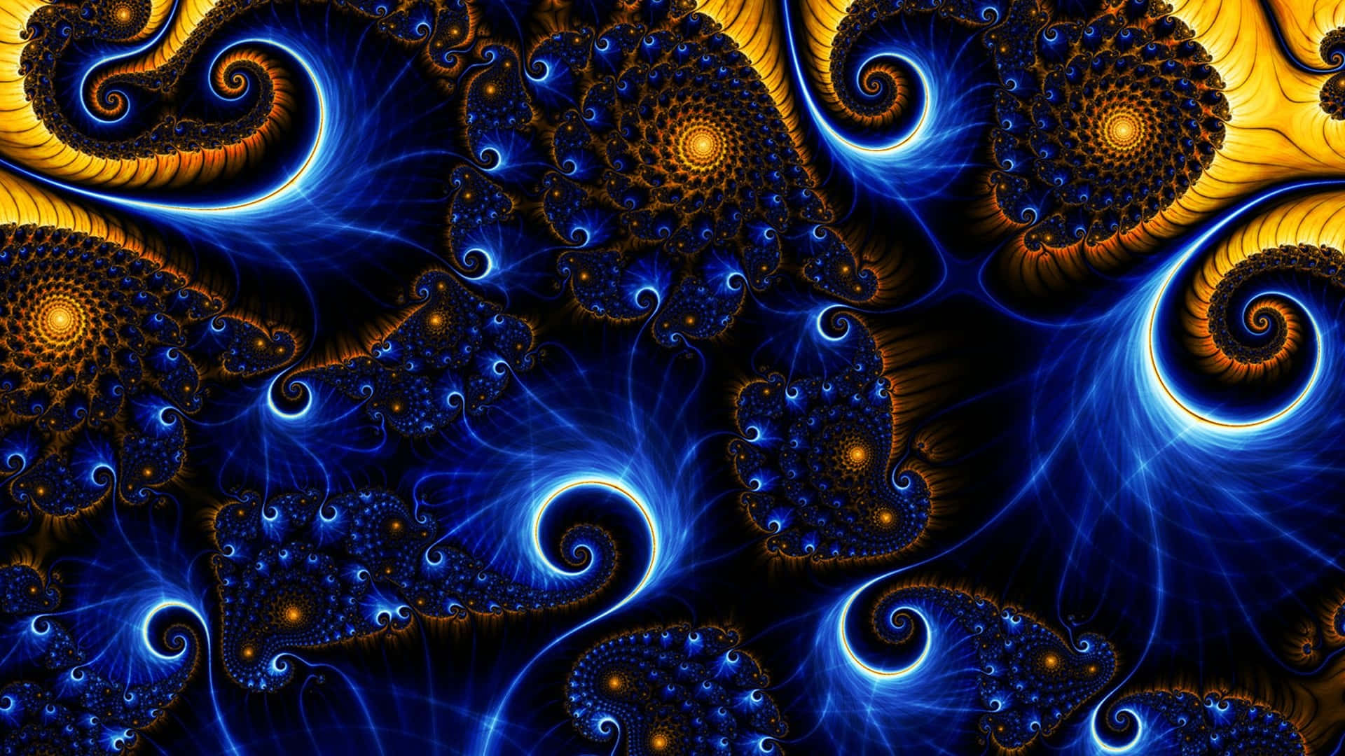 psychedelic art, blue, gold, Full HD Desktop Wallpaper