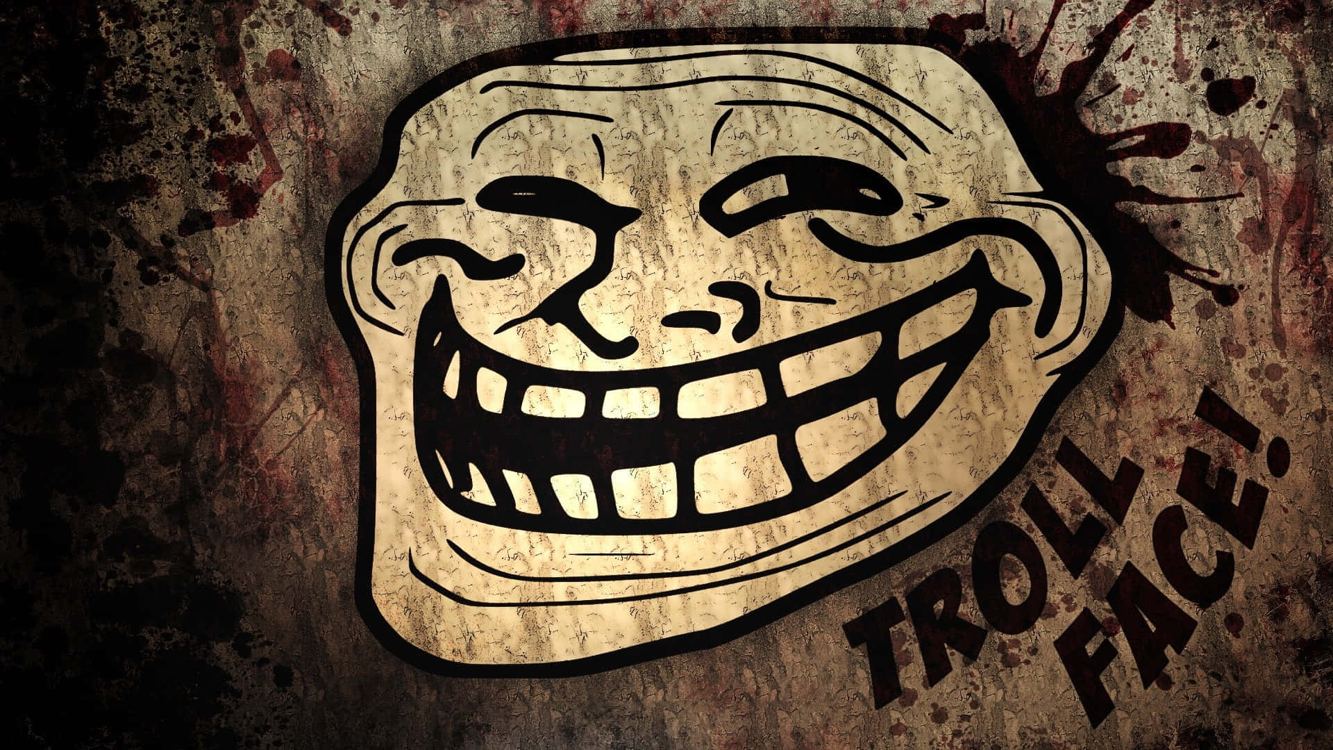 troll face, blood splatters, distressed textured background, Full HD Desktop Wallpaper