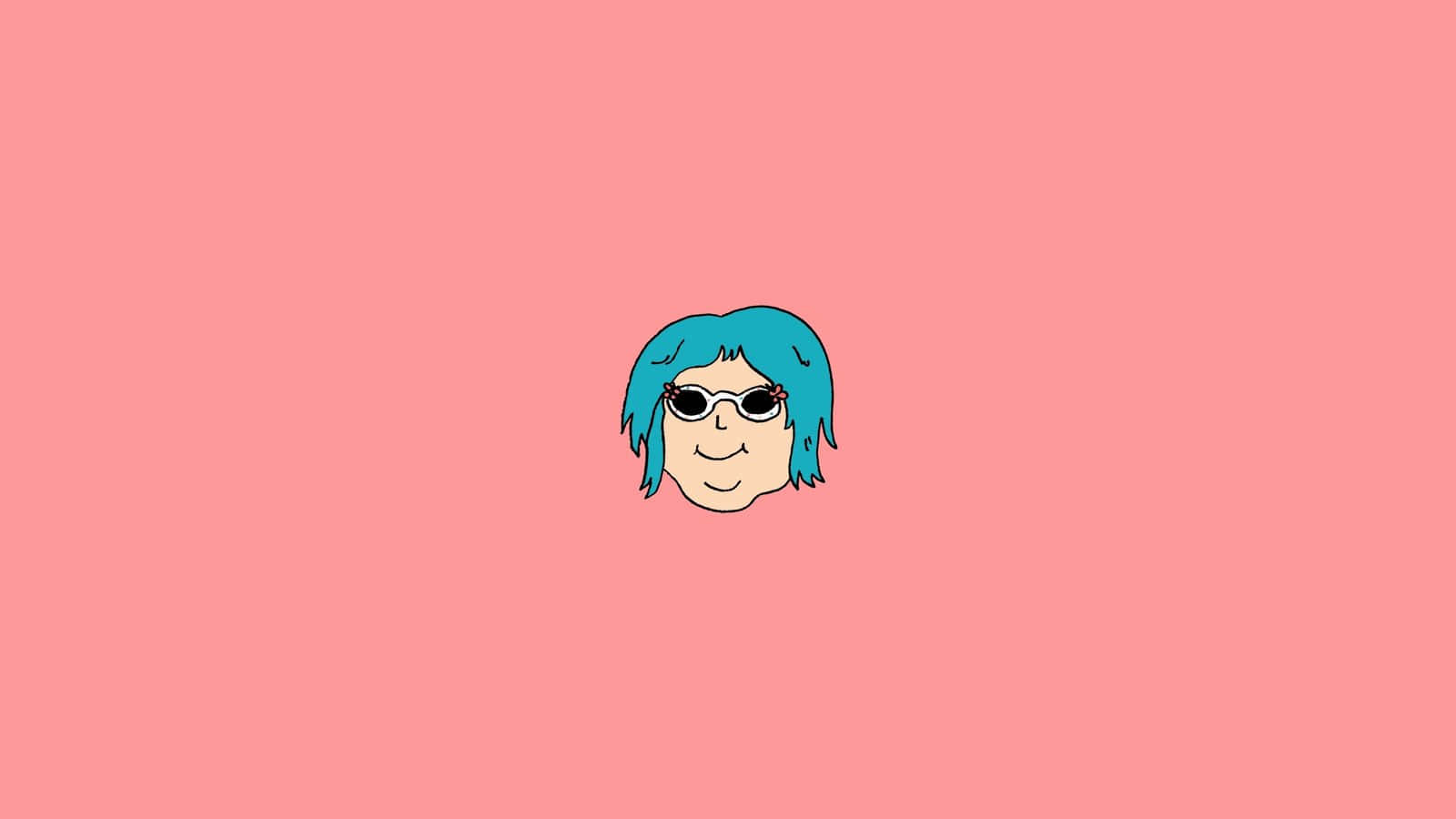 blue hair, sunglasses, solid pink background, HD Desktop Wallpaper