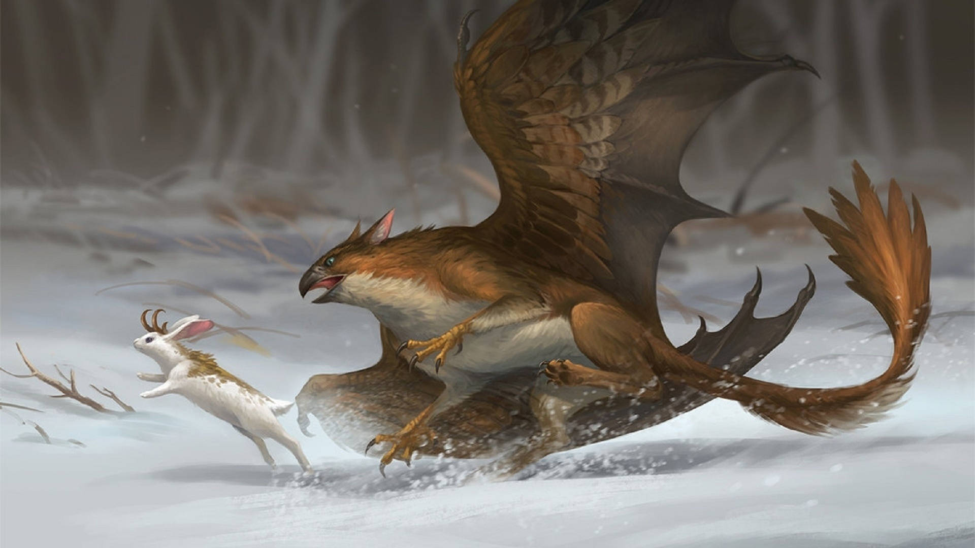 griffin, brown, white rabbit, Full HD Desktop Wallpaper