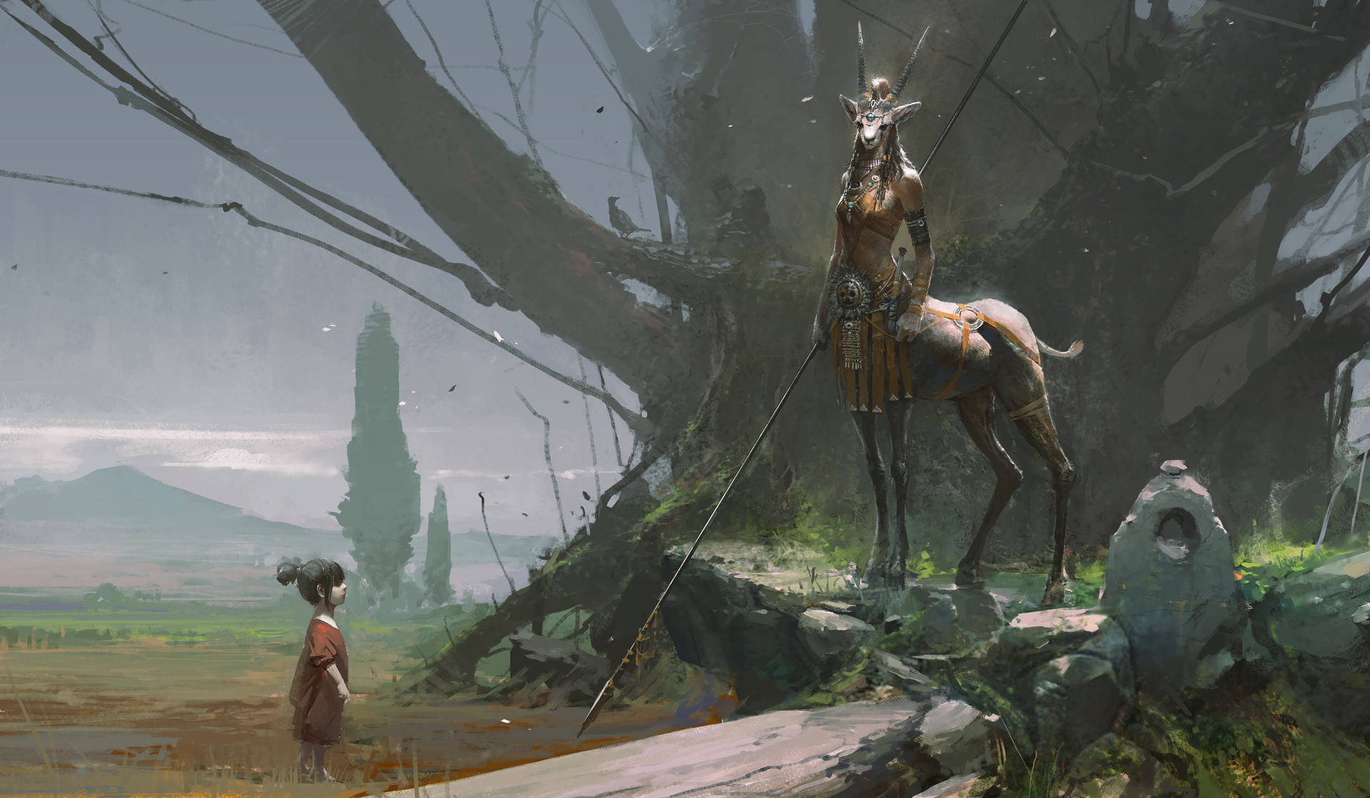 little girl, mythical creature, horned centaur, Full HD Desktop Wallpaper