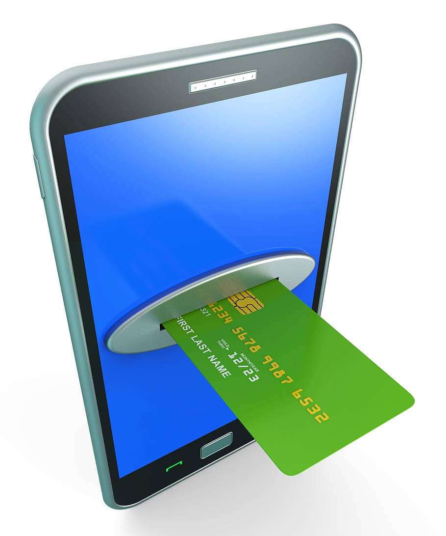 credit card, smartphone, card reader, SD Phone Wallpaper