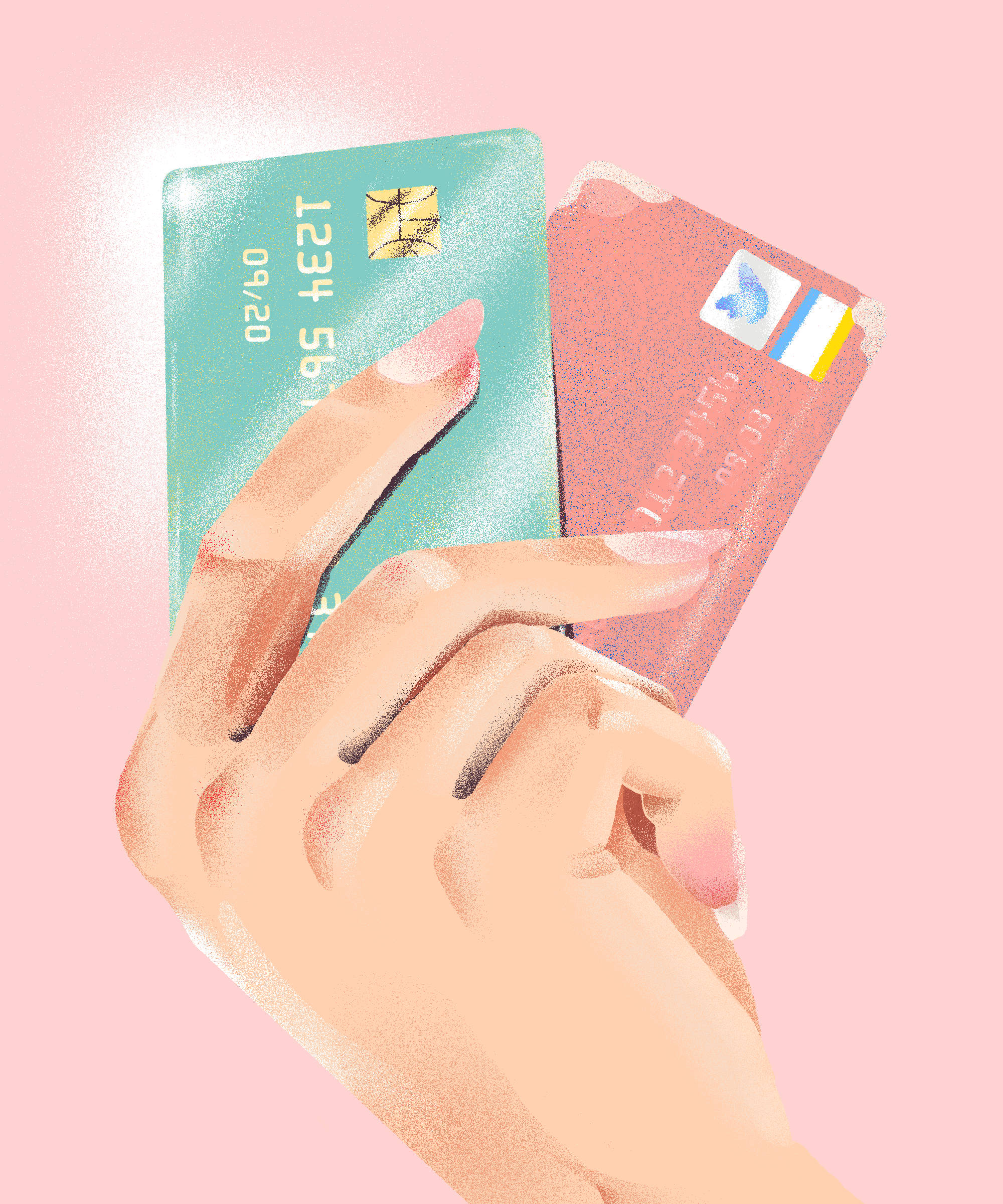 teal, pink, credit cards, Full HD Phone Wallpaper