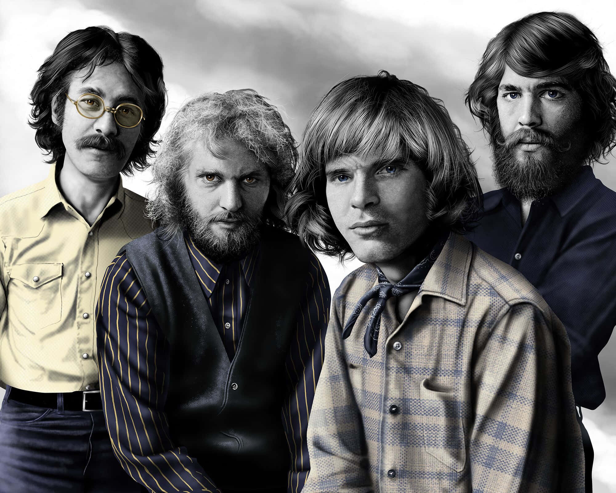 Creedence Clearwater Revival, 1960s, black and white portrait, Full HD Desktop Wallpaper
