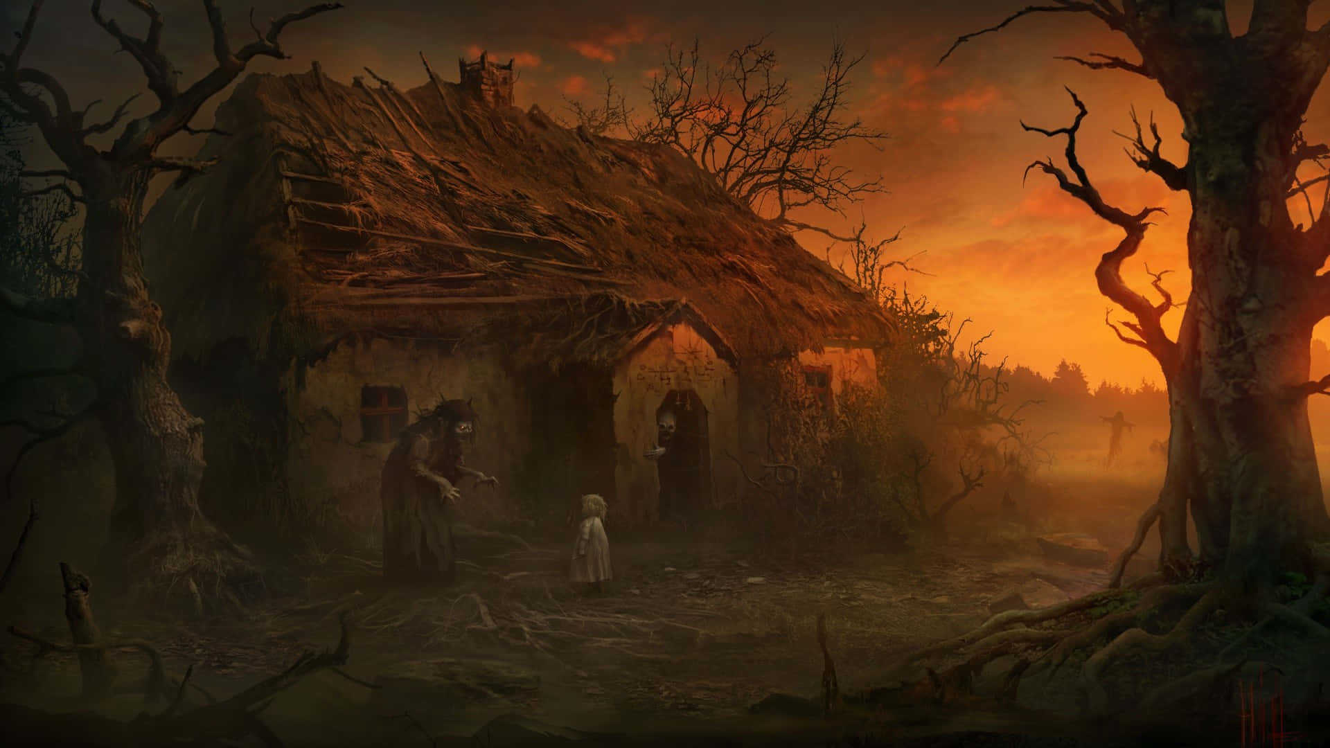 Creepy Aesthetic, twilight scene, ghostly figure, Full HD Desktop Wallpaper