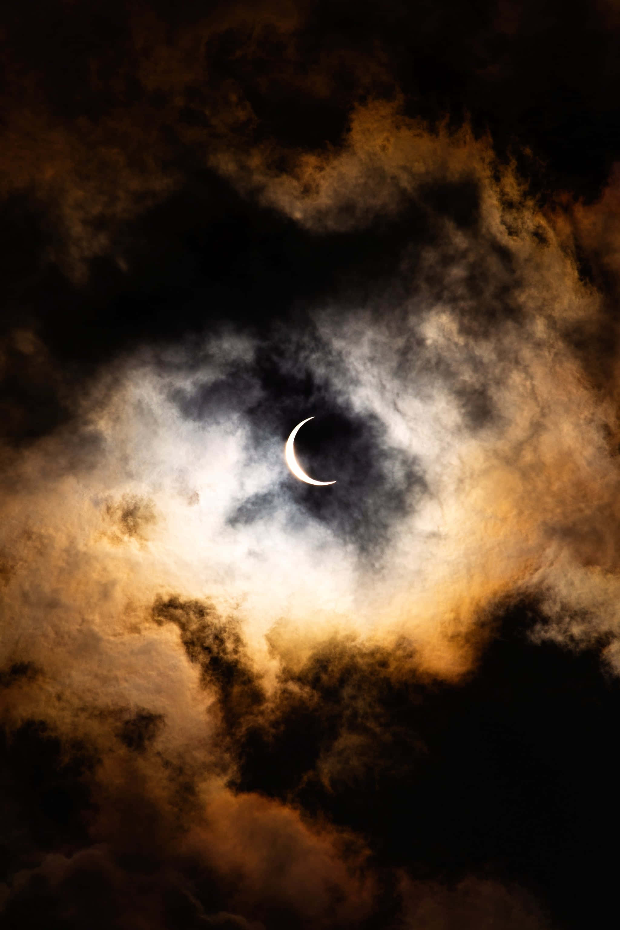 creepy aesthetic, crescent moon, amber clouds, 2K Phone Wallpaper