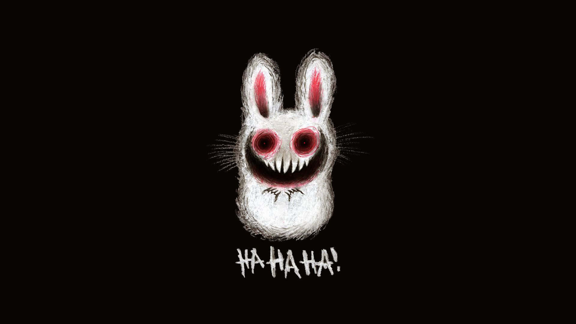 sinister white rabbit, glowing red eyes, sharp teeth, Full HD Desktop Wallpaper