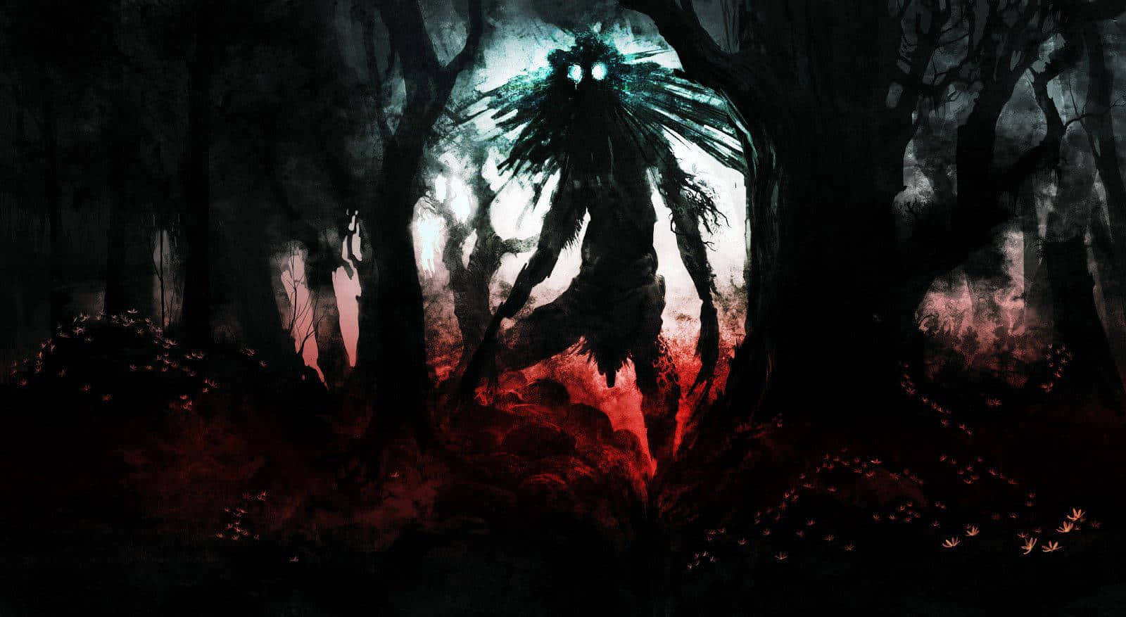creepy aesthetic, towering shadowy creature, glowing eyes, HD Desktop Wallpaper