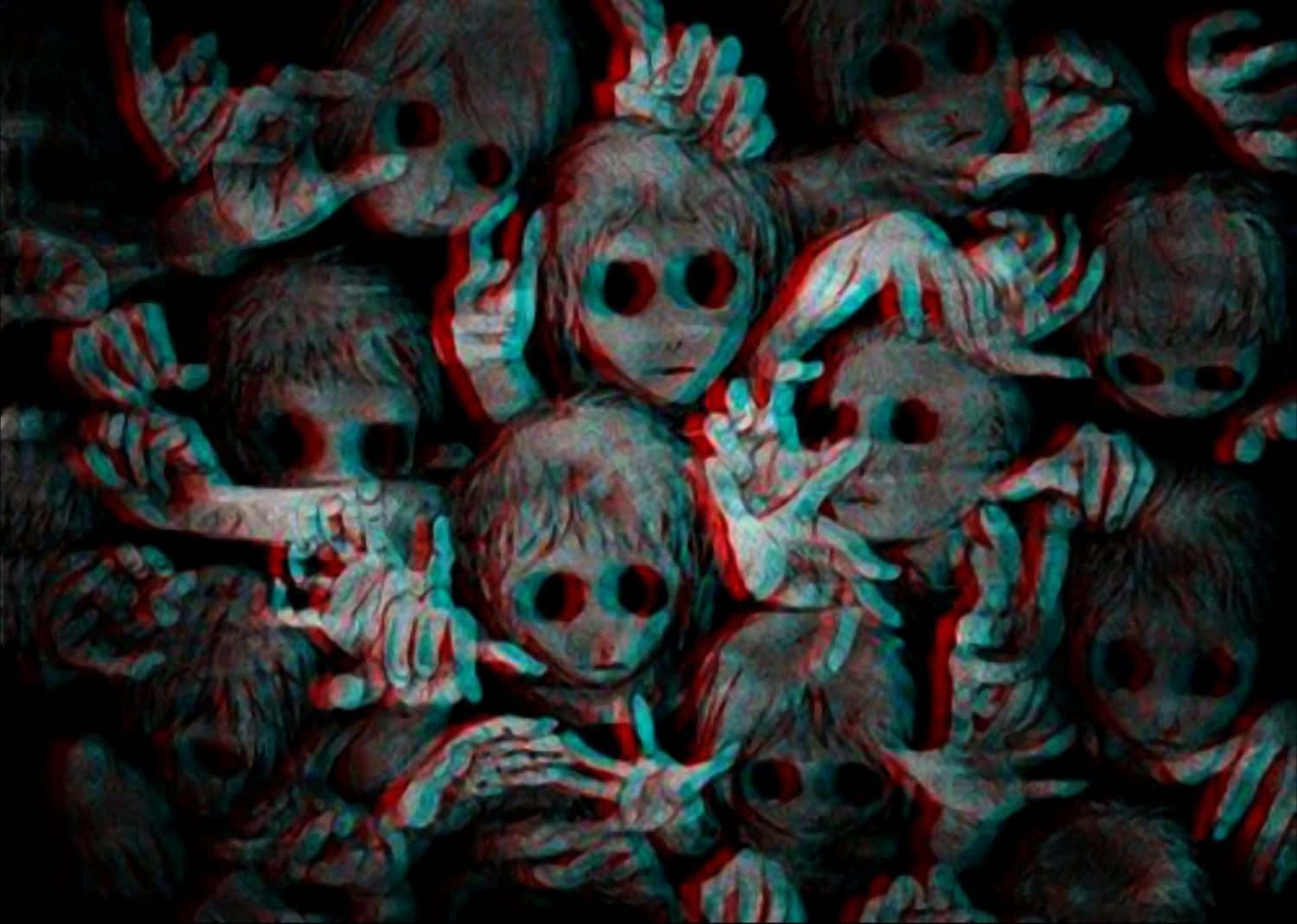 Creepy Aesthetic, cartoon eyeless ghosts, 3D-anaglyph, HD Desktop Wallpaper