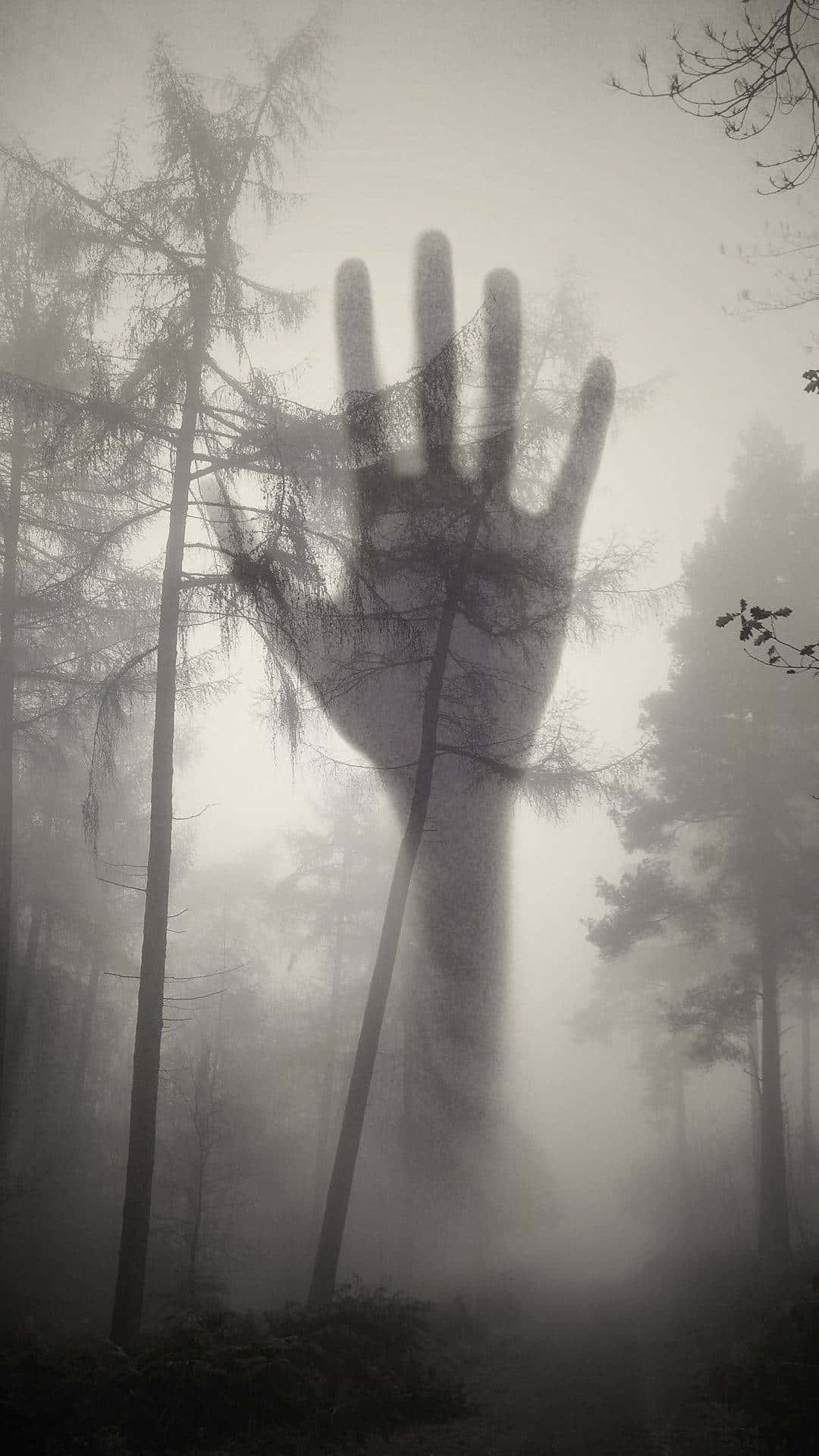 Creepy Aesthetic, ghostly hand, misty forest trees, Full HD Phone Wallpaper