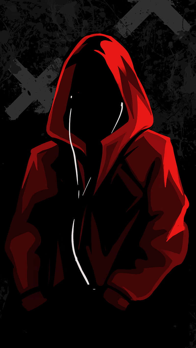 red hoodie, black face, white drawstrings, HD Phone Wallpaper