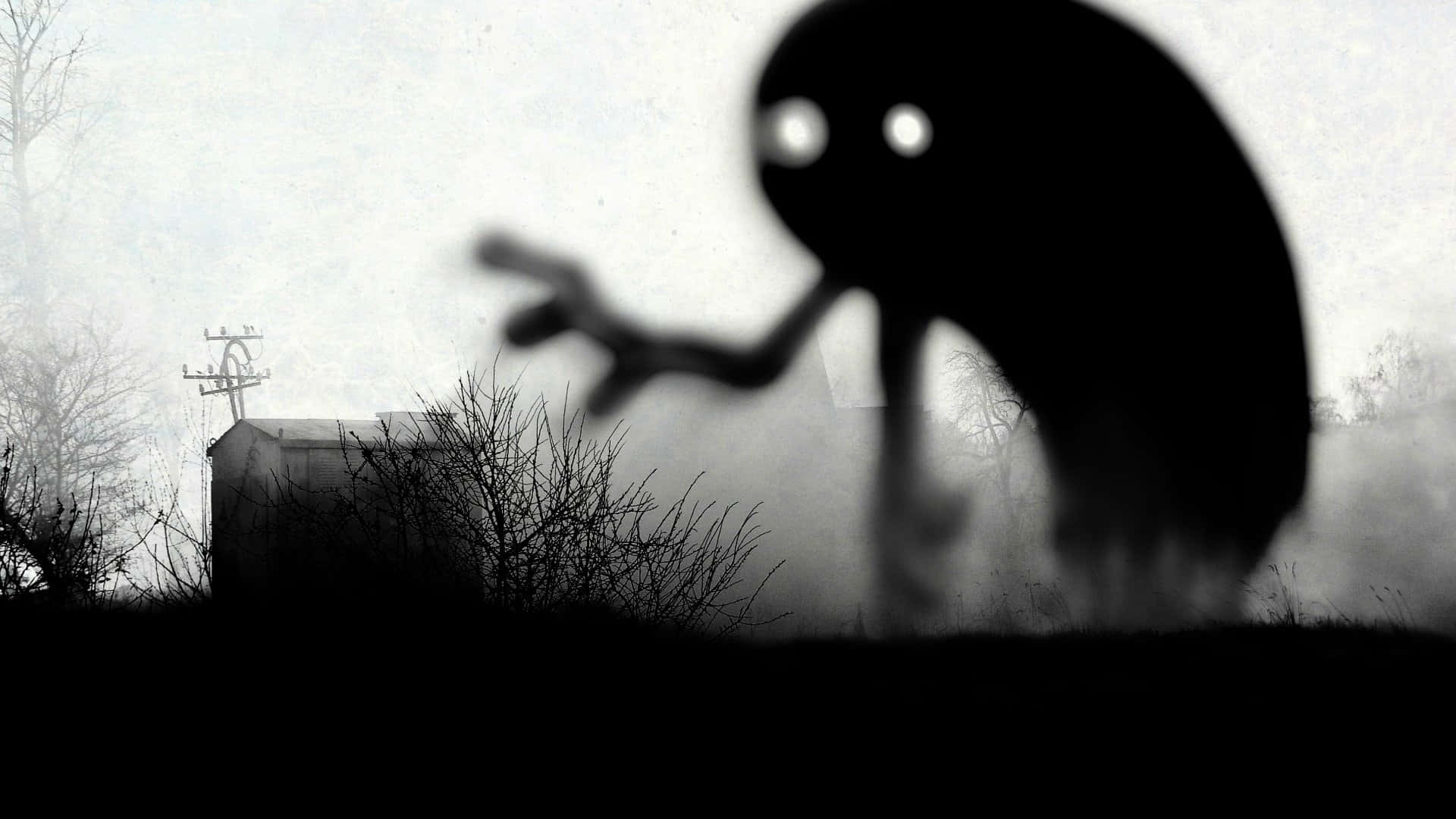 creepy aesthetic, glowing eyes, misty rural landscape, Full HD Desktop Wallpaper