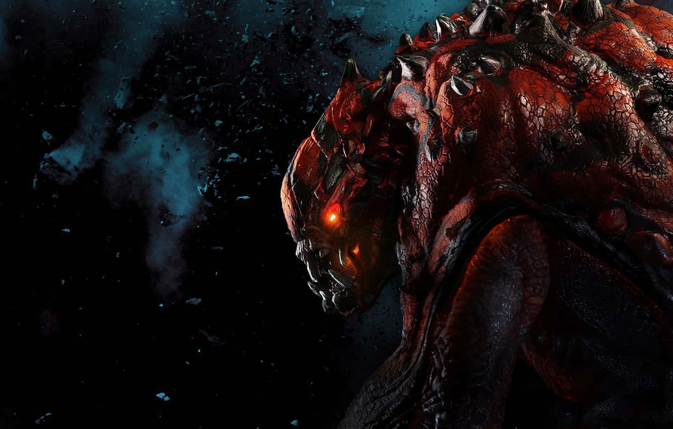 grotesque creature, red demonic creature, glowing orange eyes, HD Desktop Wallpaper