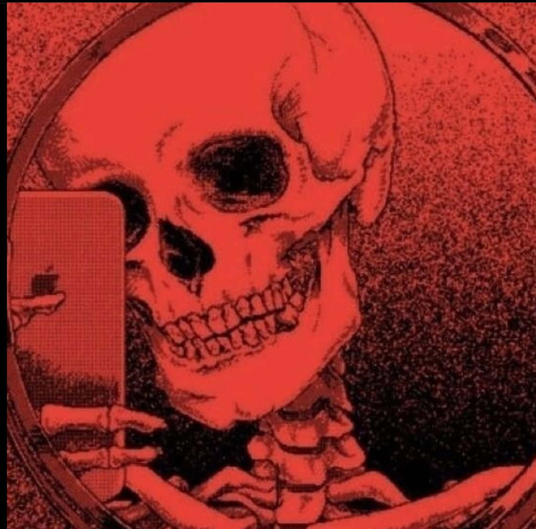 creepy aesthetic, red-tinted skull, smartphone, SD Desktop Wallpaper