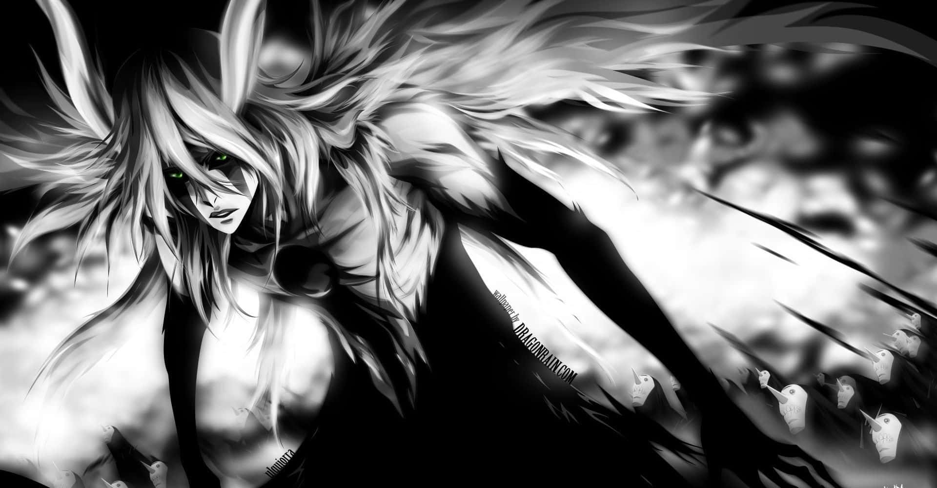 black and white, anime character, long hair, Full HD Desktop Wallpaper