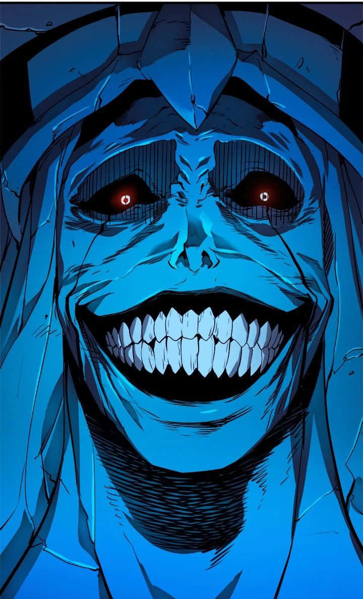 Creepy Smile, blue-skinned, glowing red eyes, SD Phone Wallpaper