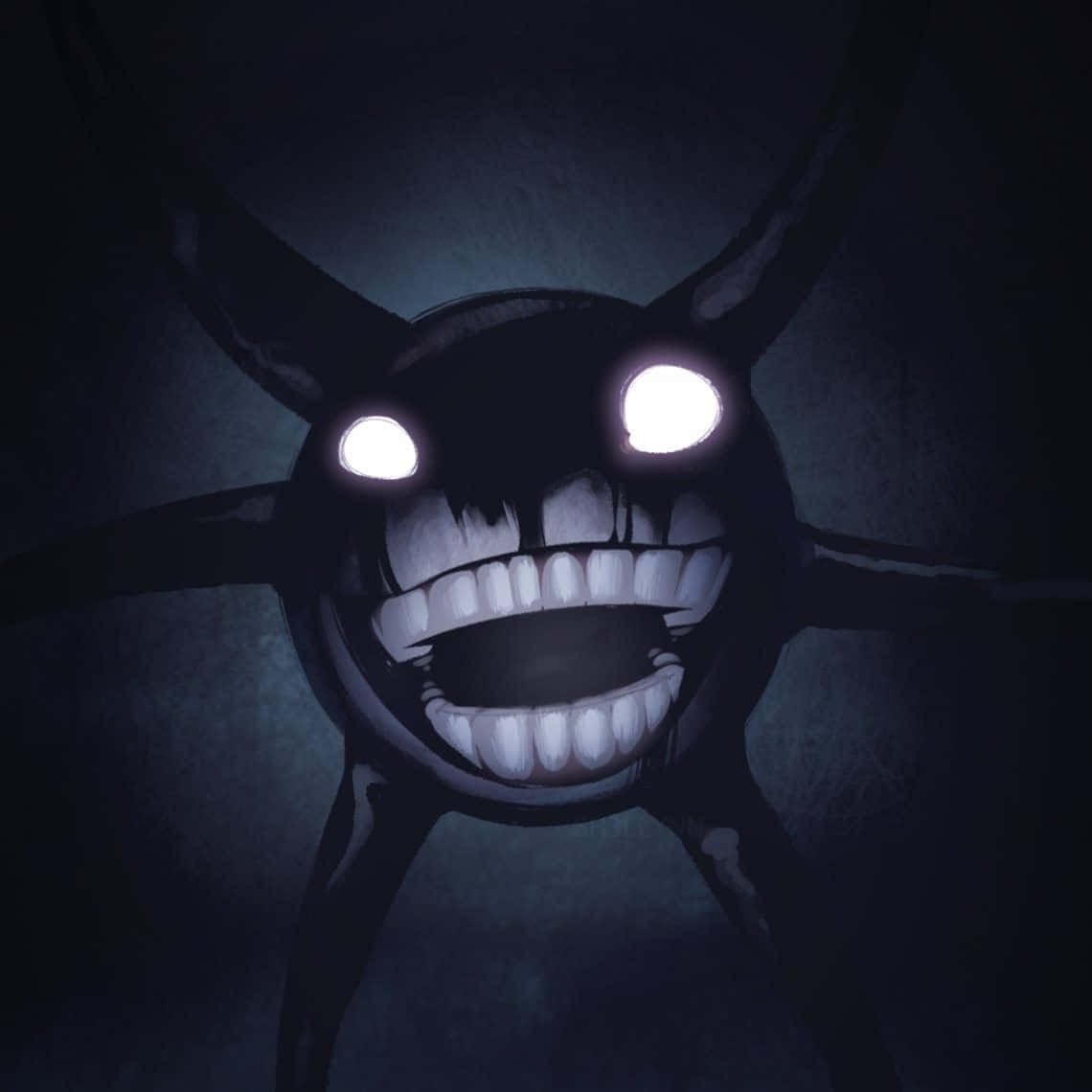 Creepy Smile, glowing white eyes, sharp teeth, SD Desktop Wallpaper