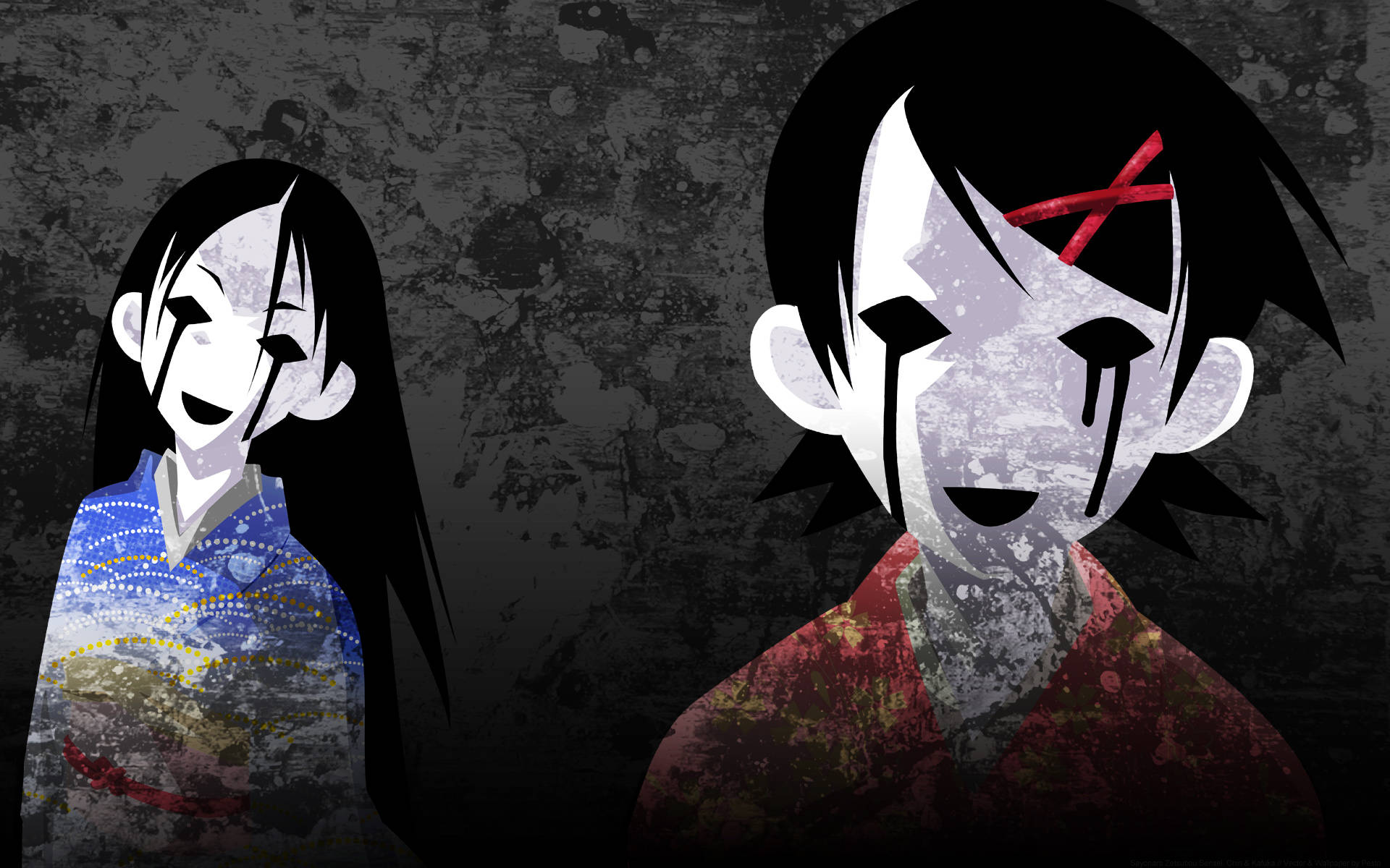 Creepy Anime Girls, black eyes, white faces, Full HD Desktop Wallpaper