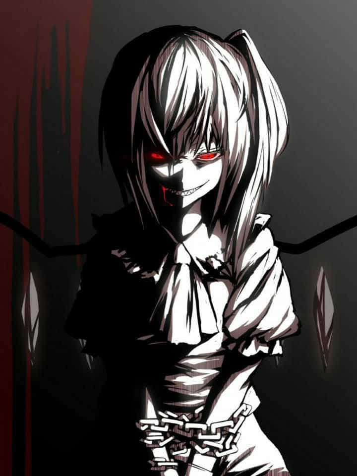 Creepy Smile, anime girl, white hair, SD Phone Wallpaper