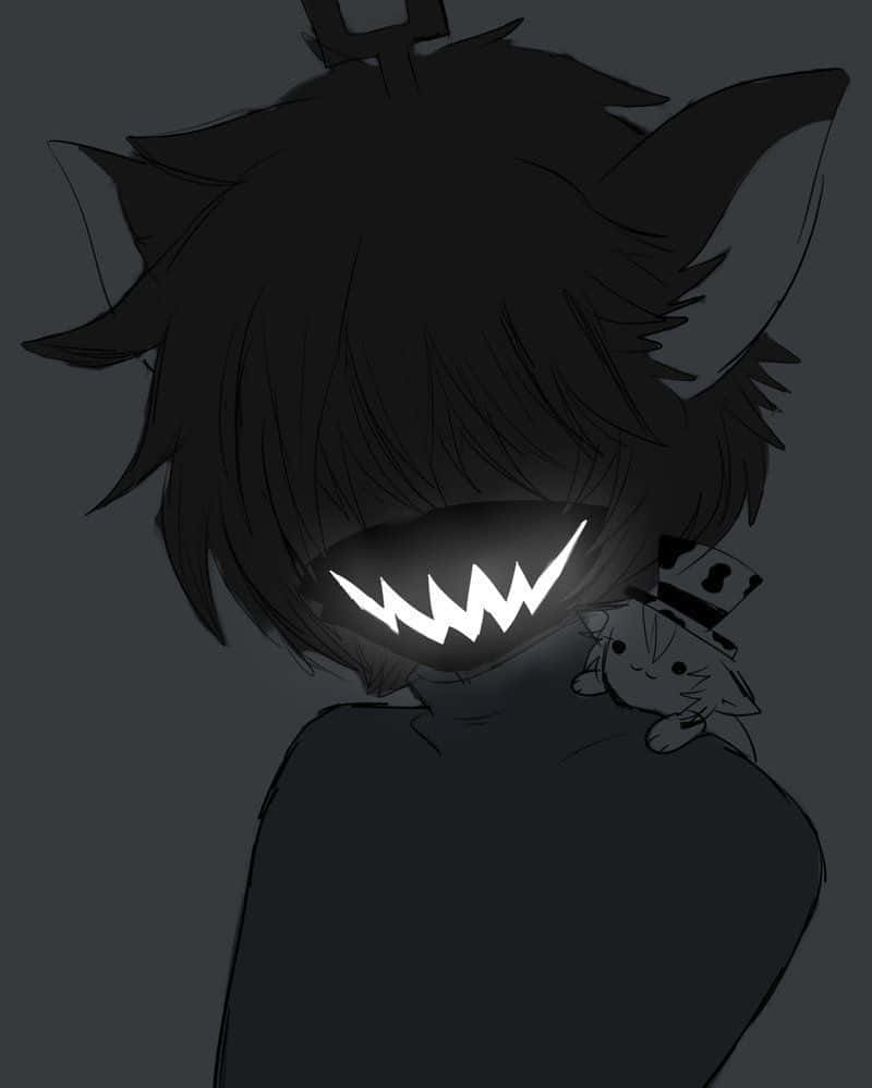 Creepy Smile, glowing jagged teeth, cat ears, SD Phone Wallpaper