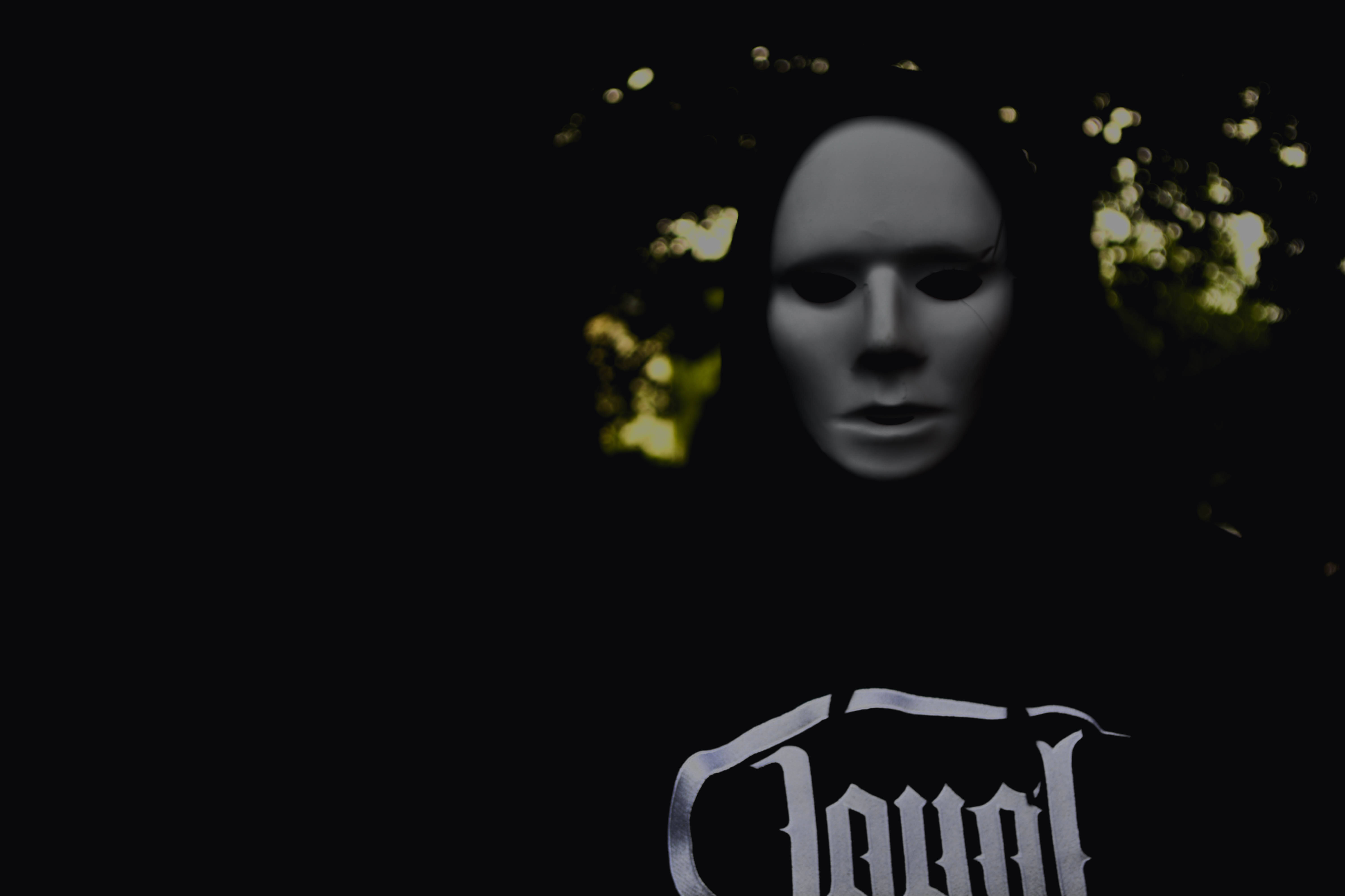 creepy white face mask, white mask, dark eyes, 5K Desktop Wallpaper