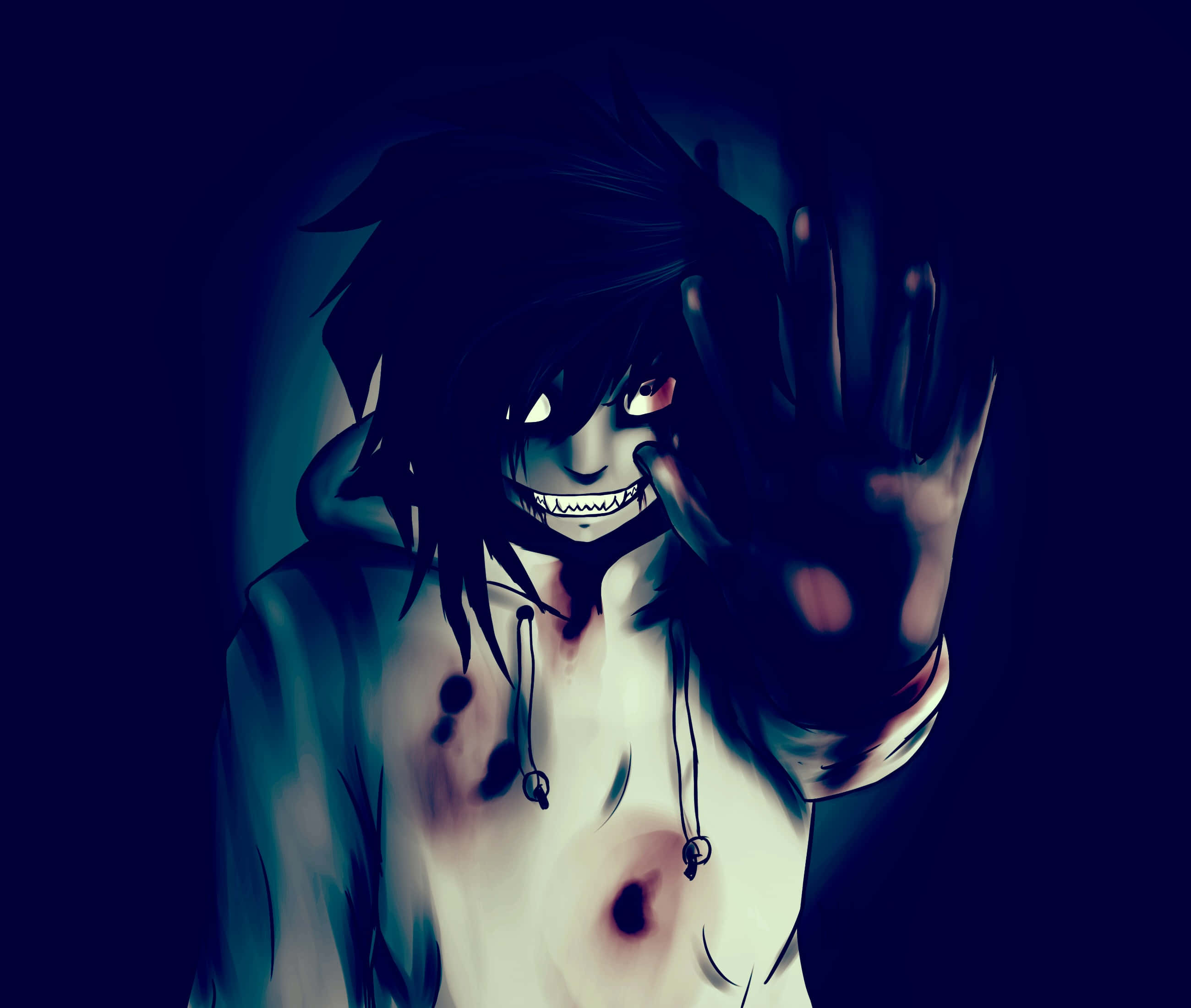 dark anime character, glowing eyes, sinister grin, 2K Desktop Wallpaper