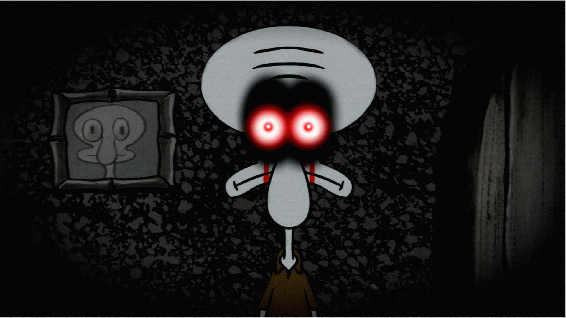 Creepypasta, cartoon squid, glowing red eyes, Full HD Desktop Wallpaper