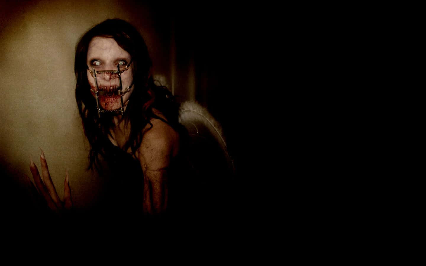 Creepypasta, bloodied metal restraints, wings, HD Desktop Wallpaper
