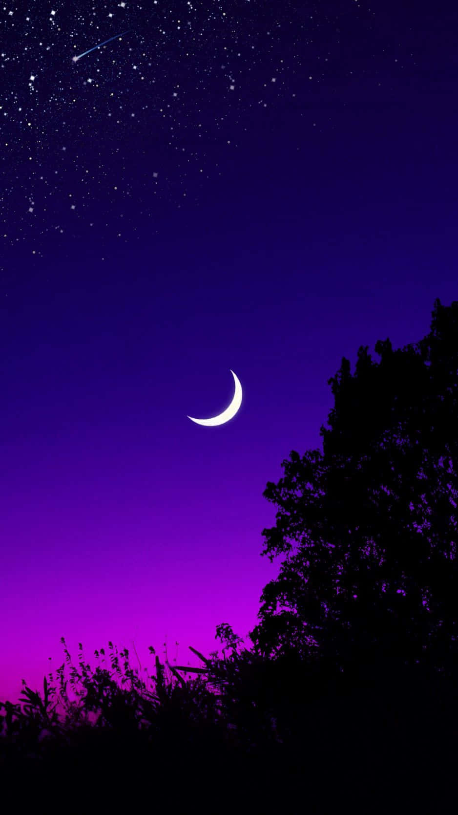 crescent moon, vibrant purple twilight sky, stars, HD Phone Wallpaper
