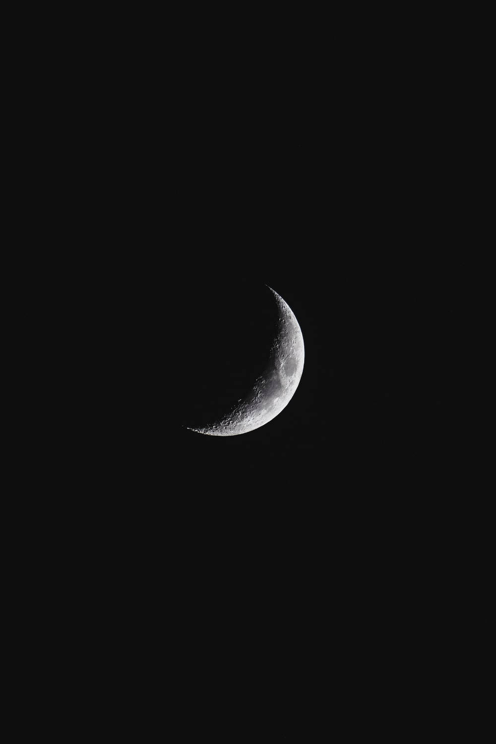 crescent moon, pitch-black sky, craters, HD Phone Wallpaper