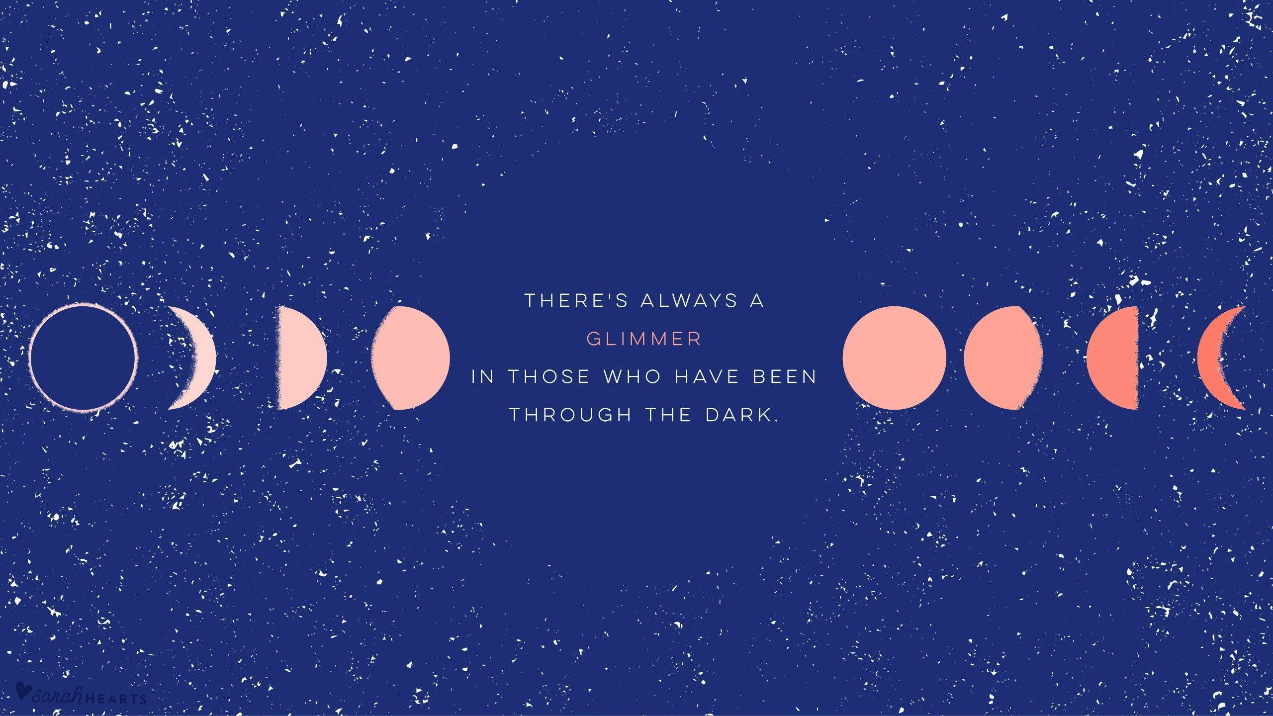 Cute Simple Aesthetic Moon Phases Desktop, blue textured background, peach and white moon phases, 2K Desktop Wallpaper