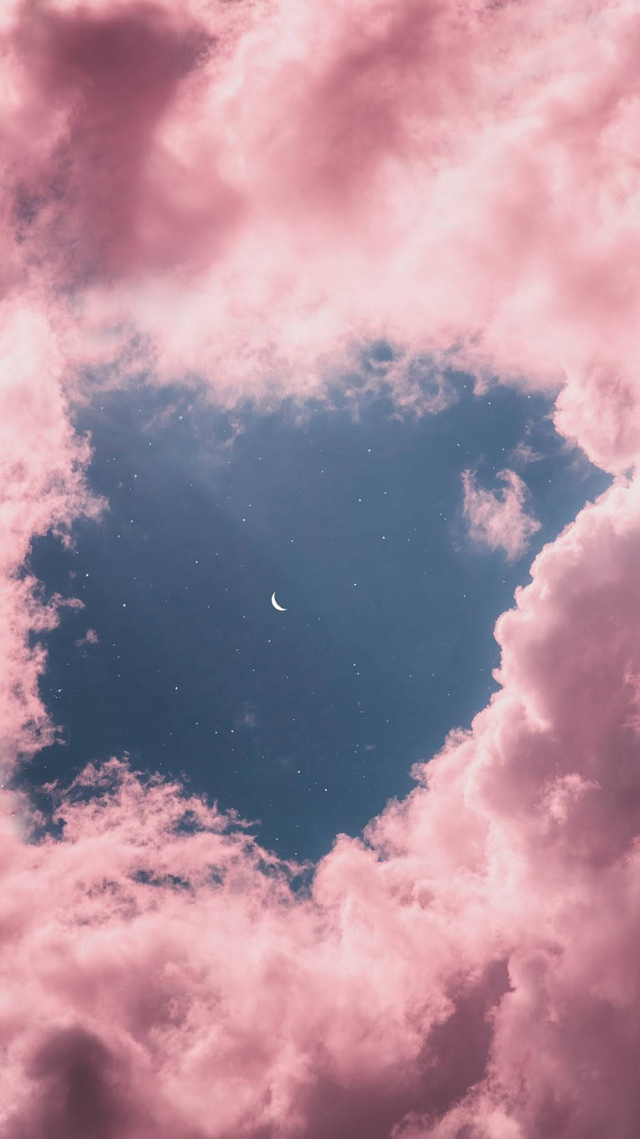 crescent moon, pink clouds, deep blue night sky, HD Phone Wallpaper