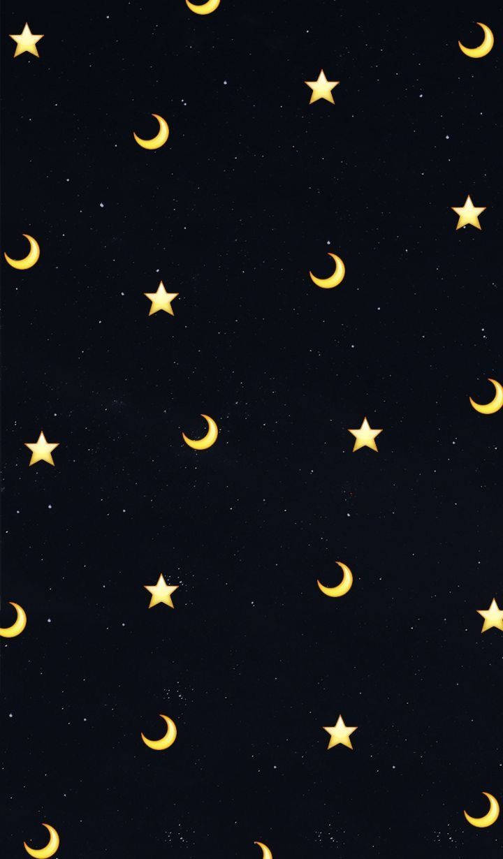 Moon Phone, cute yellow, glowing golden stars, SD Phone Wallpaper