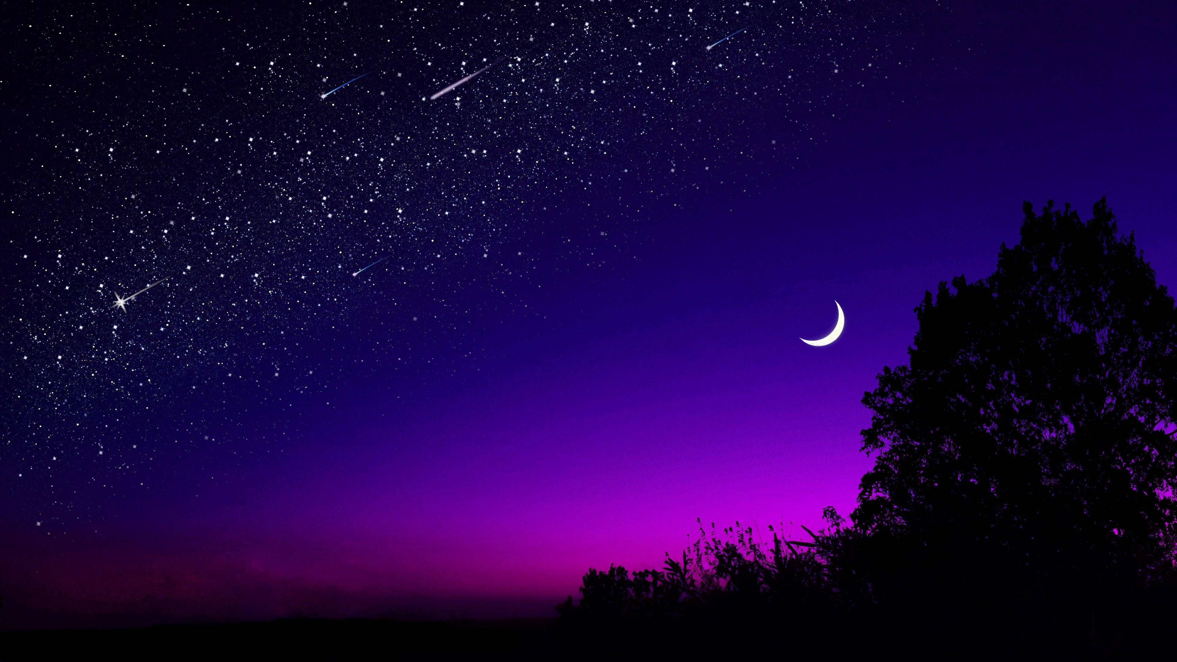 Moon 4K Crescent, purple aesthetic, crescent moon, 4K Desktop Wallpaper