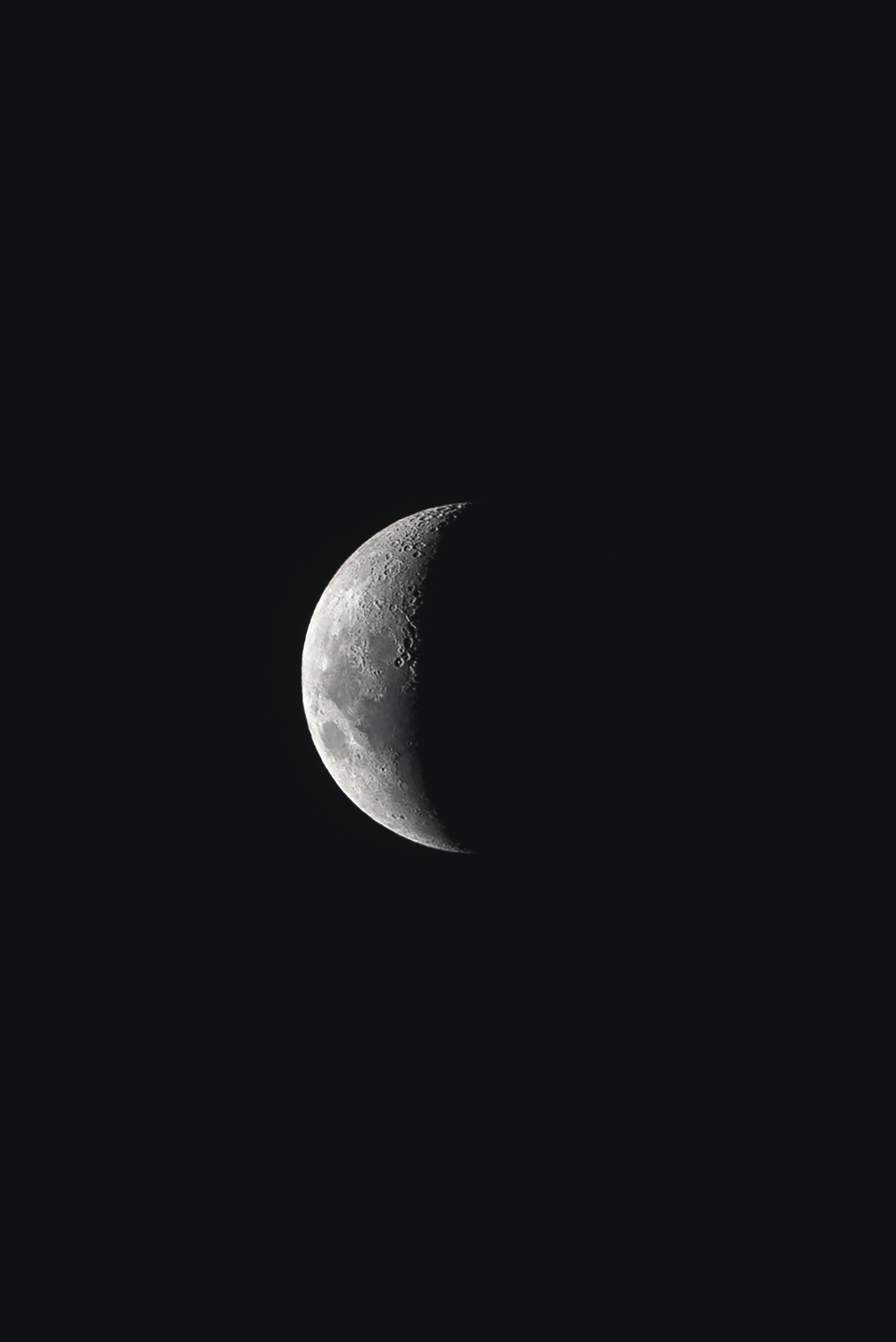 crescent moon, deep black night sky, craters, 5K Phone Wallpaper