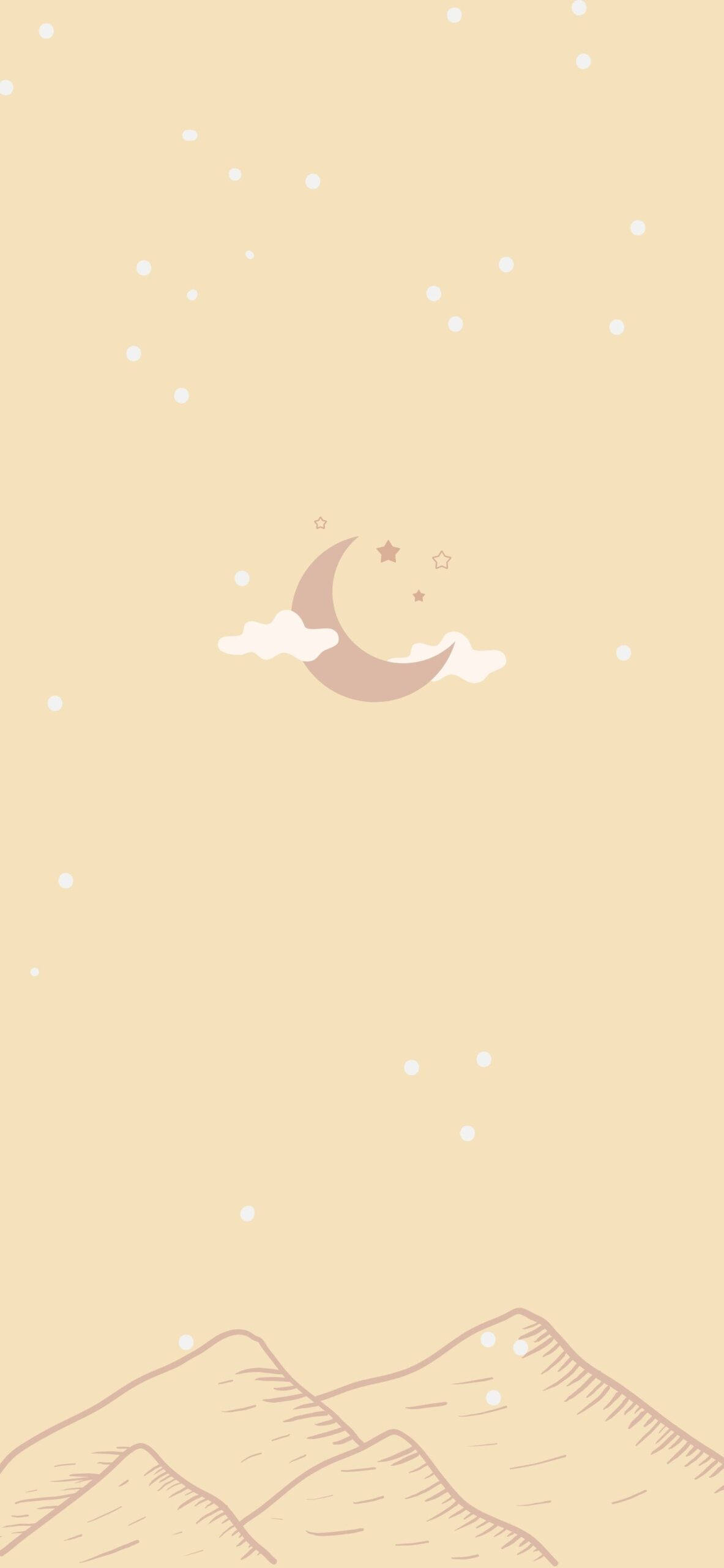 crescent moon, stars, stylized mountains, 2K Phone Wallpaper
