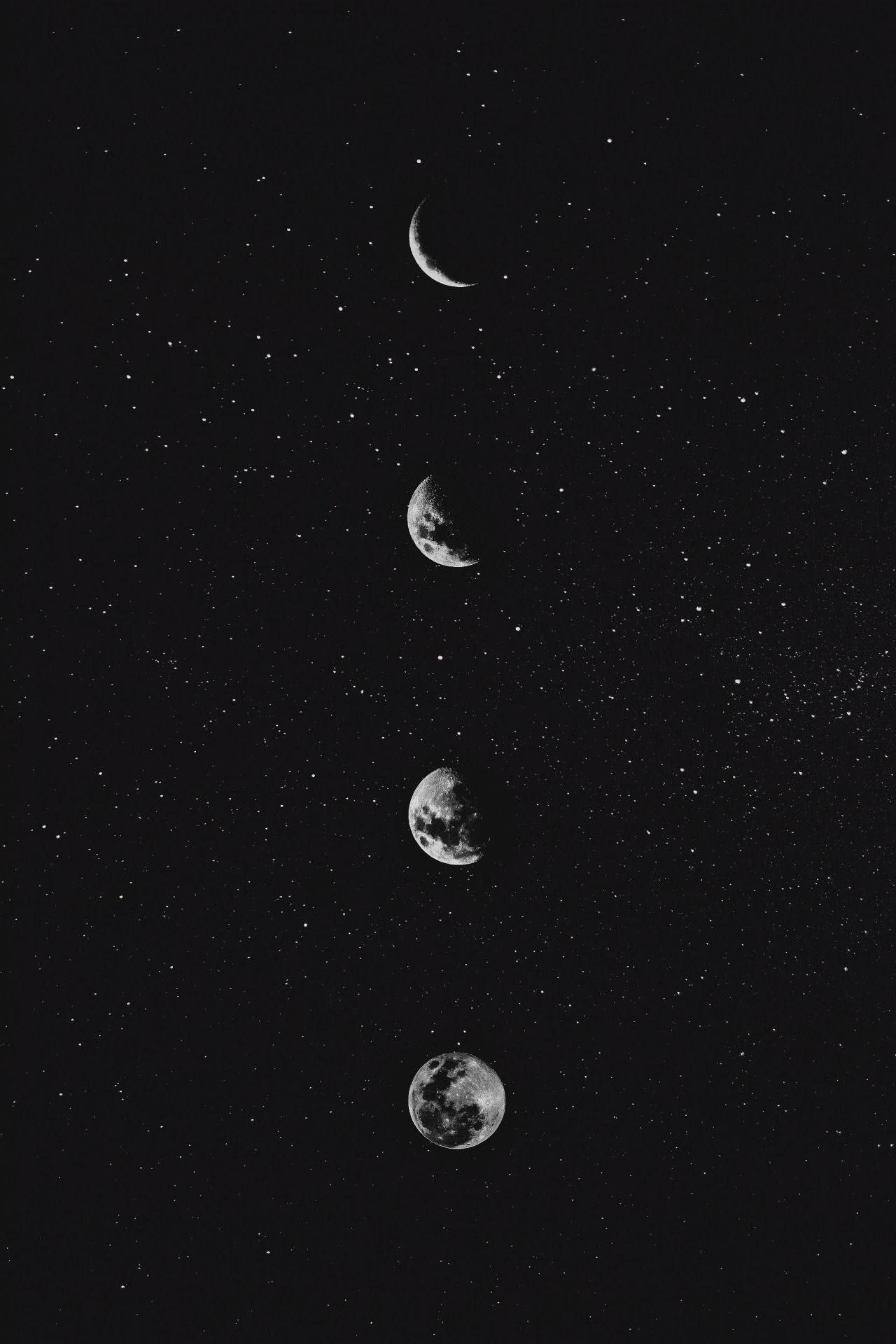 Moon Phone, four phases of the moon, starry night sky, Full HD Phone Wallpaper
