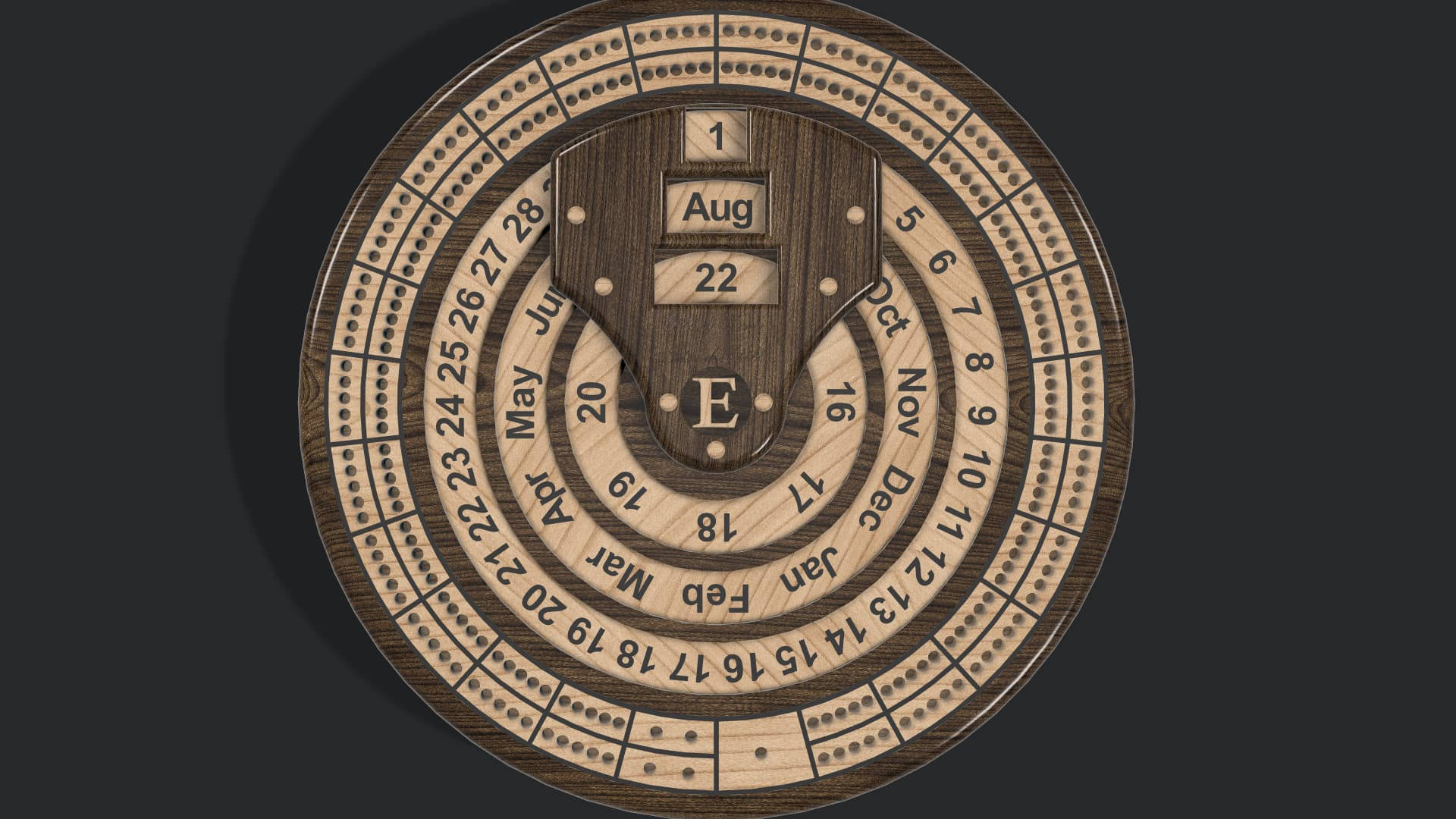 brown calendar cribbage set, circular wooden perpetual calendar, engraved months days, Full HD Desktop Wallpaper