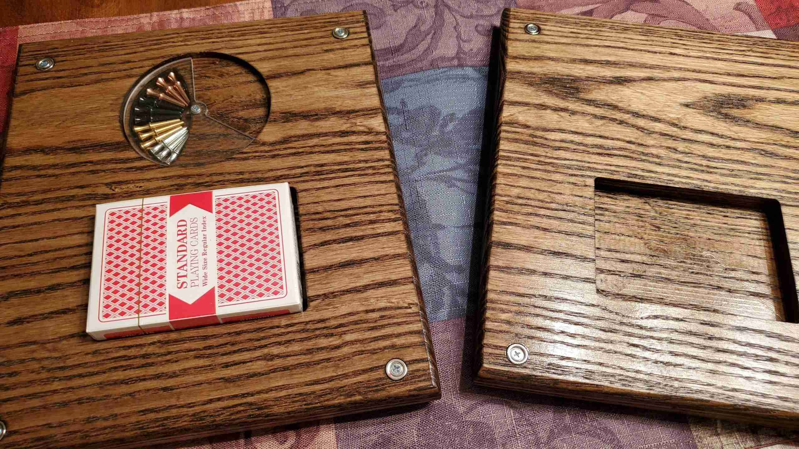 Cribbage, wooden card box, deck of playing cards, 2K Desktop Wallpaper