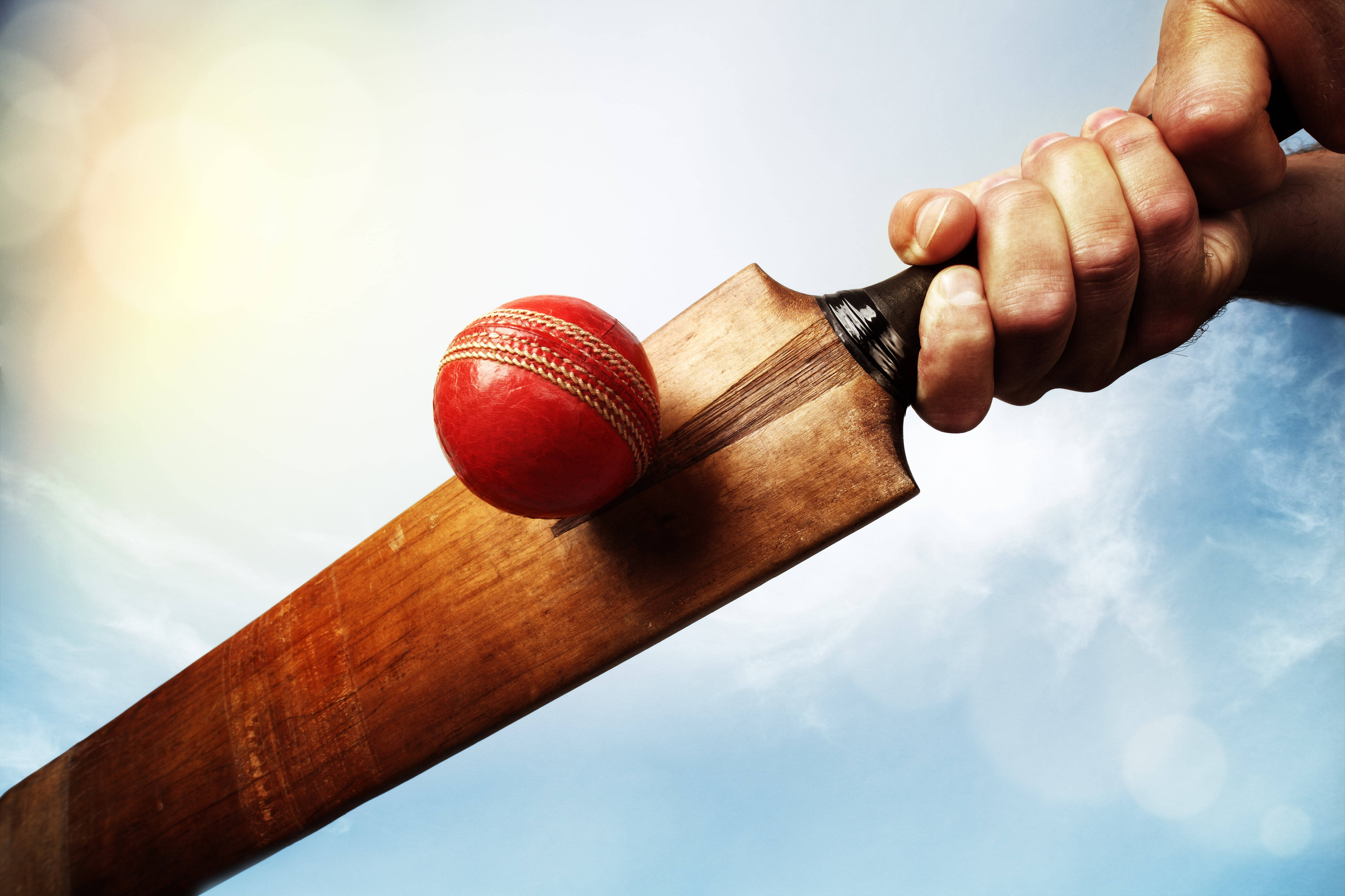 cricket ball, wooden cricket bat, red leather ball, 5K Desktop Wallpaper