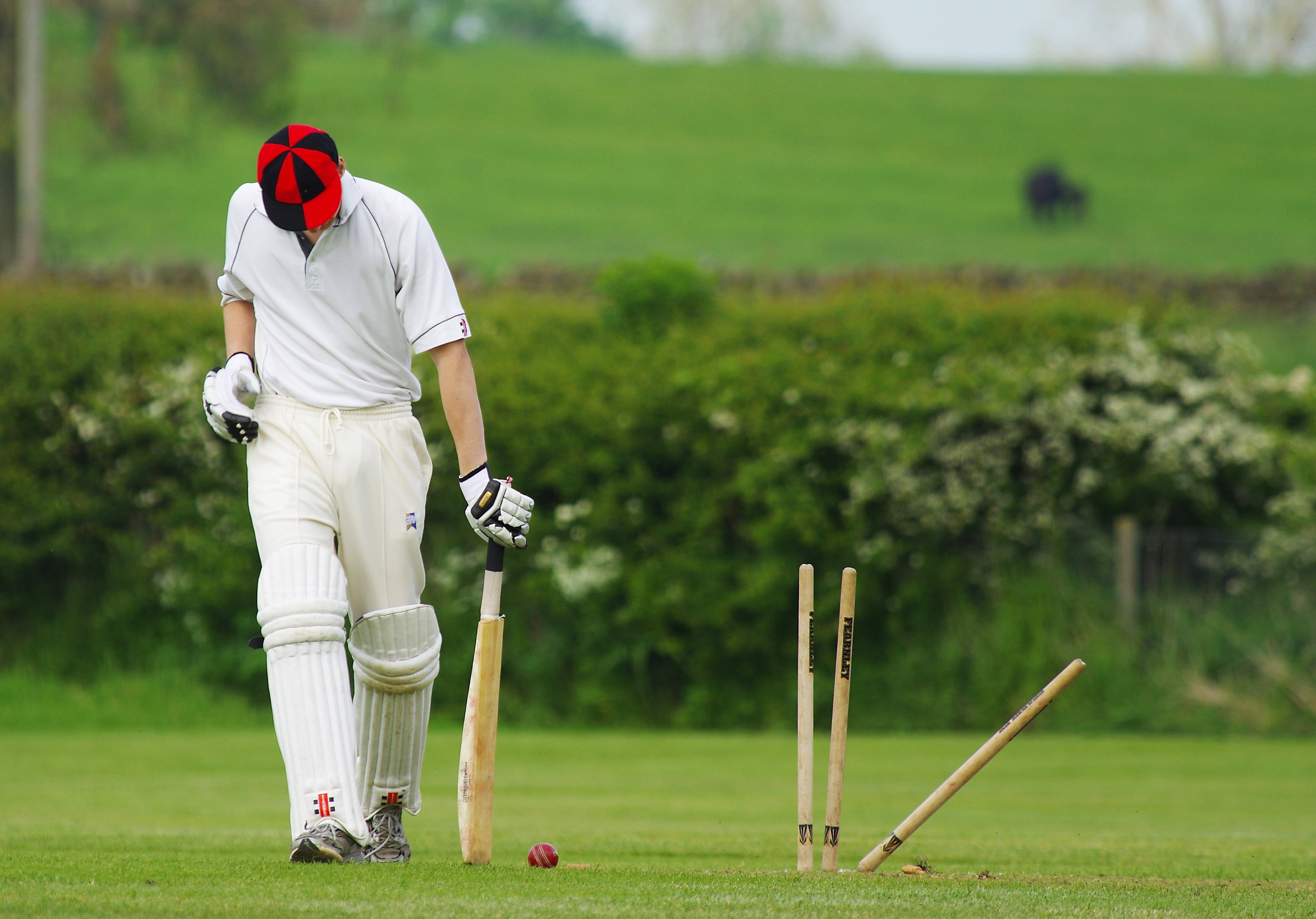cricket, white uniform, red cap, 4K Desktop Wallpaper