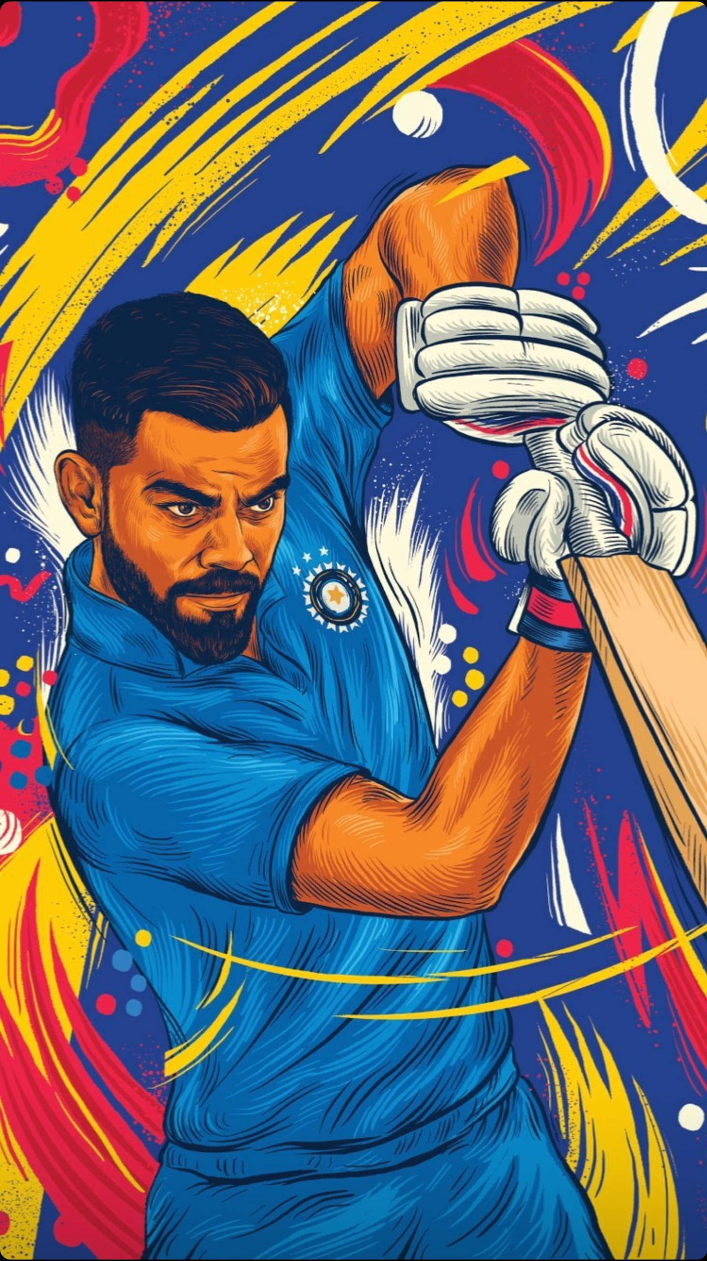 Cartoon Cricket, blue jersey, bat, 2K Phone Wallpaper