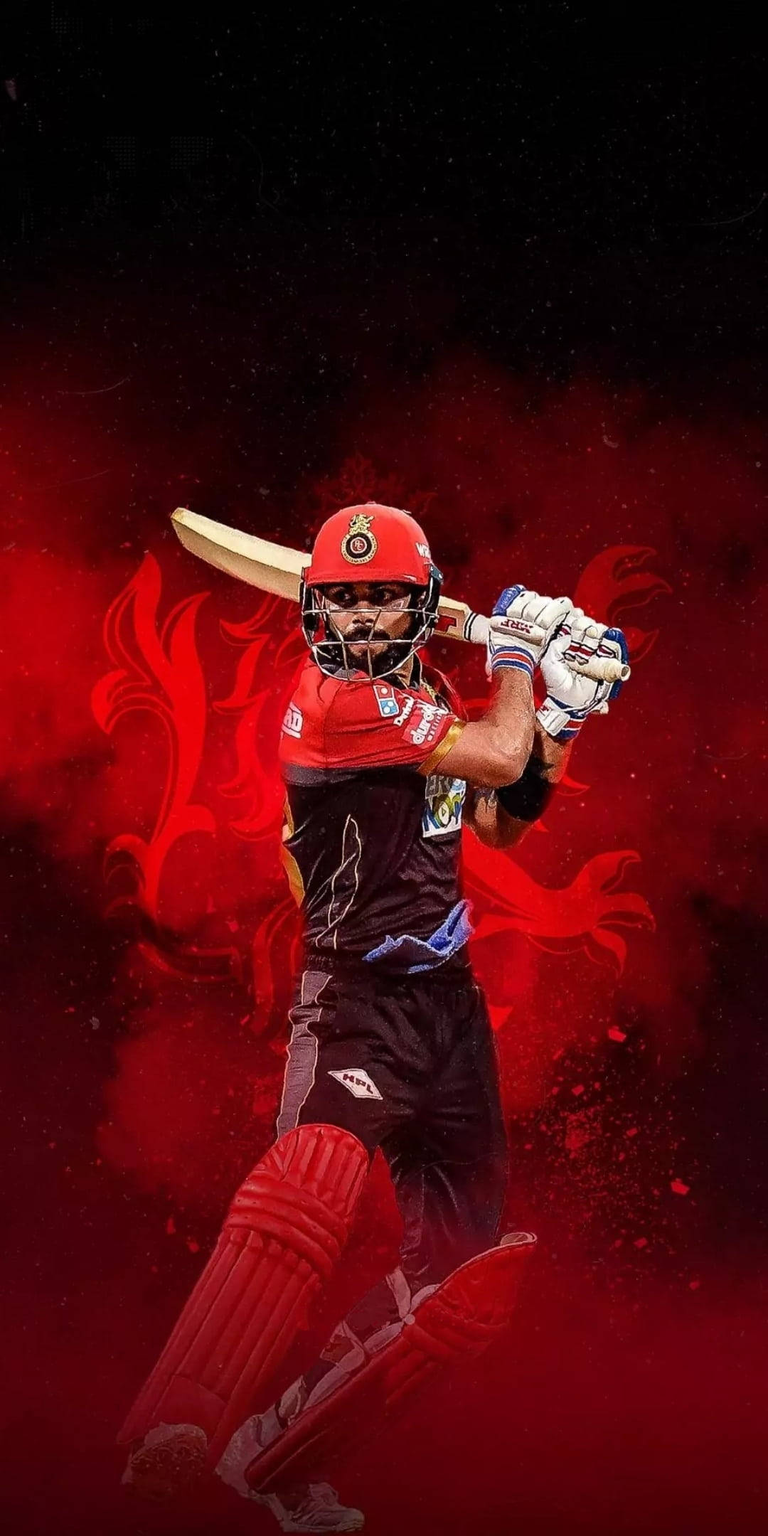 cricket batsman, red gear, fiery red and black background, Full HD Phone Wallpaper