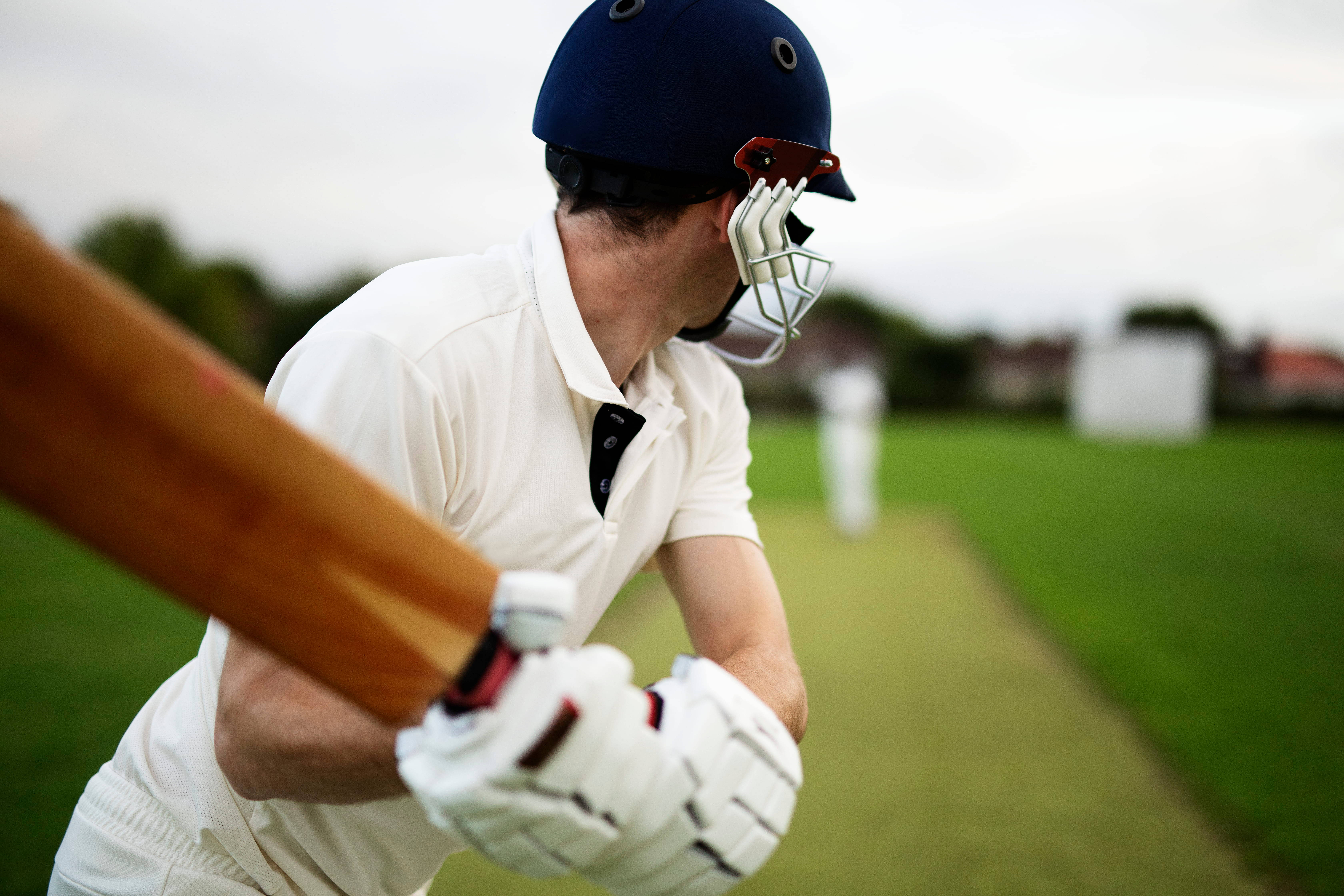 cricket, white uniform, blue helmet, 5K Desktop Wallpaper