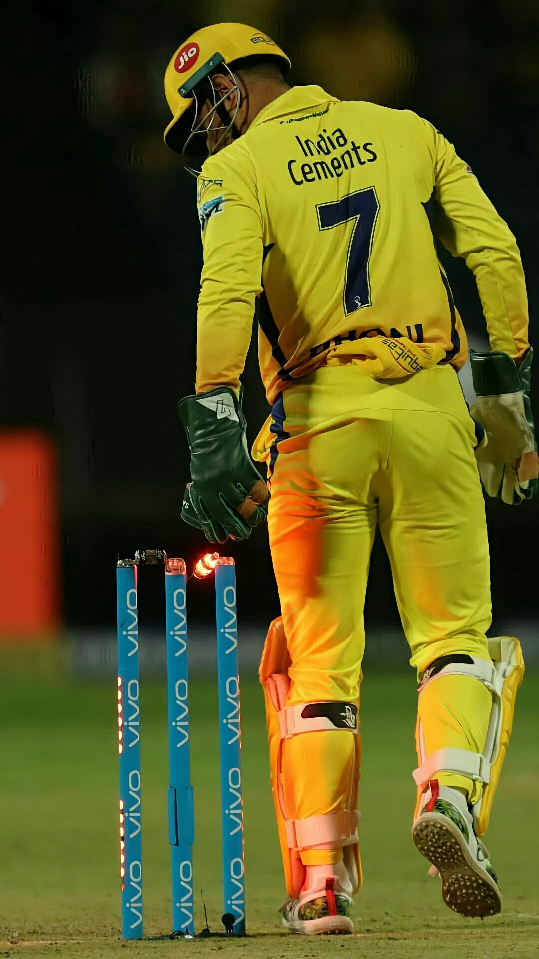 Cricket, yellow uniform, stadium lights, 4K Phone Wallpaper