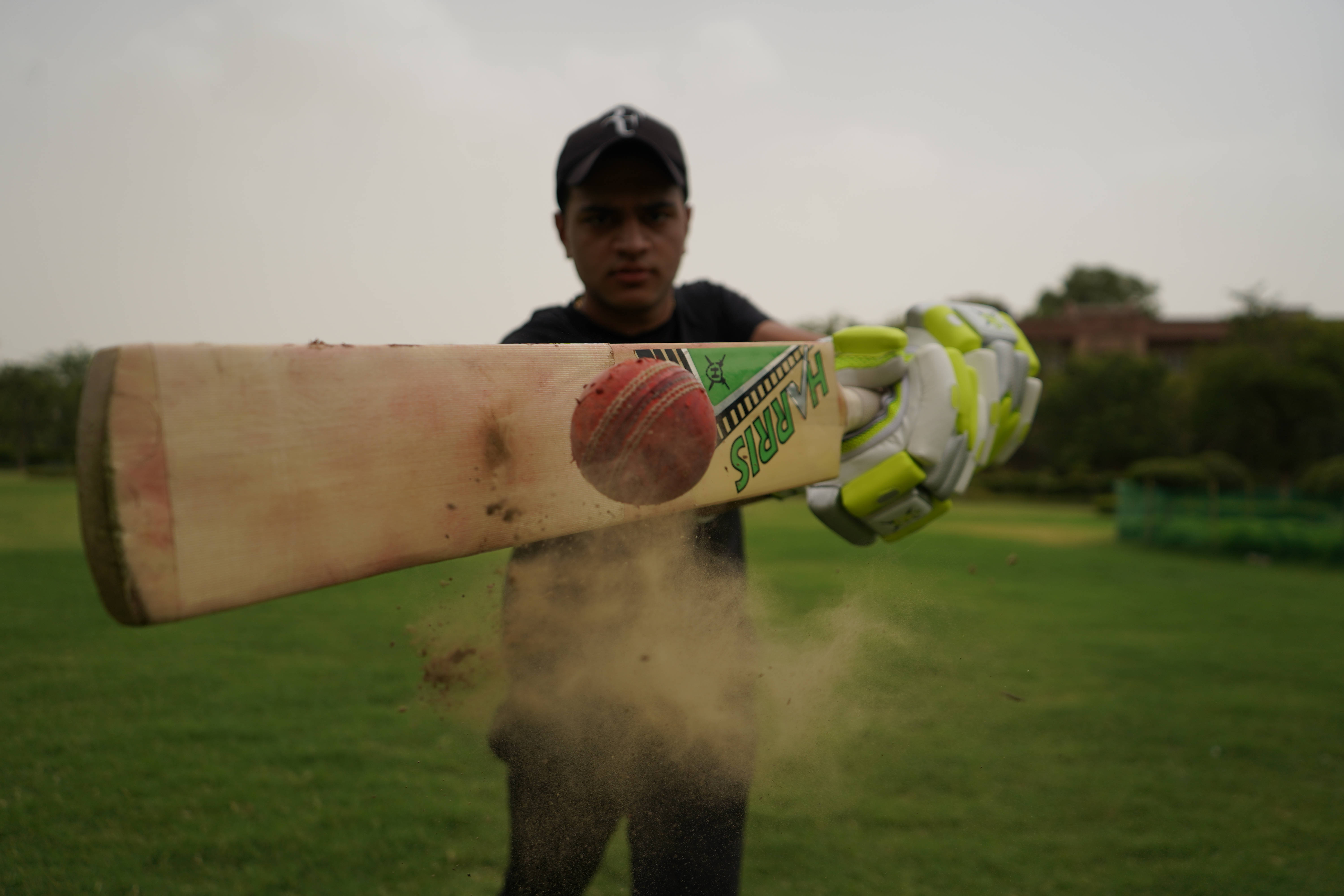 Cricket Man, black cap, dusty bat, 5K Desktop Wallpaper