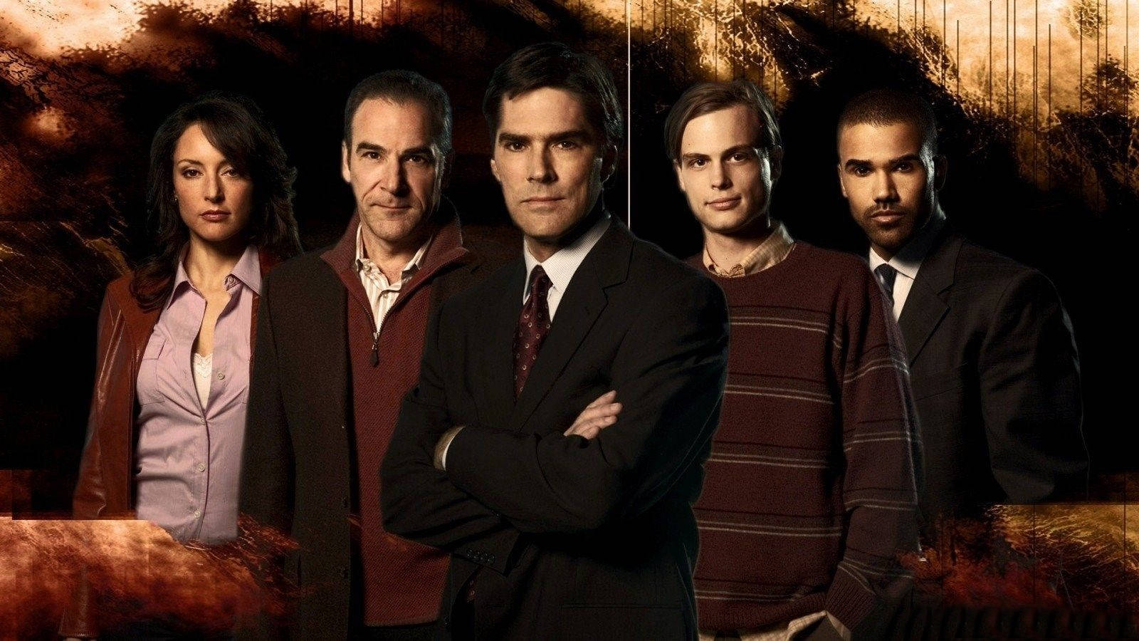 Criminal Minds, main characters, firey backdrop, HD Desktop Wallpaper