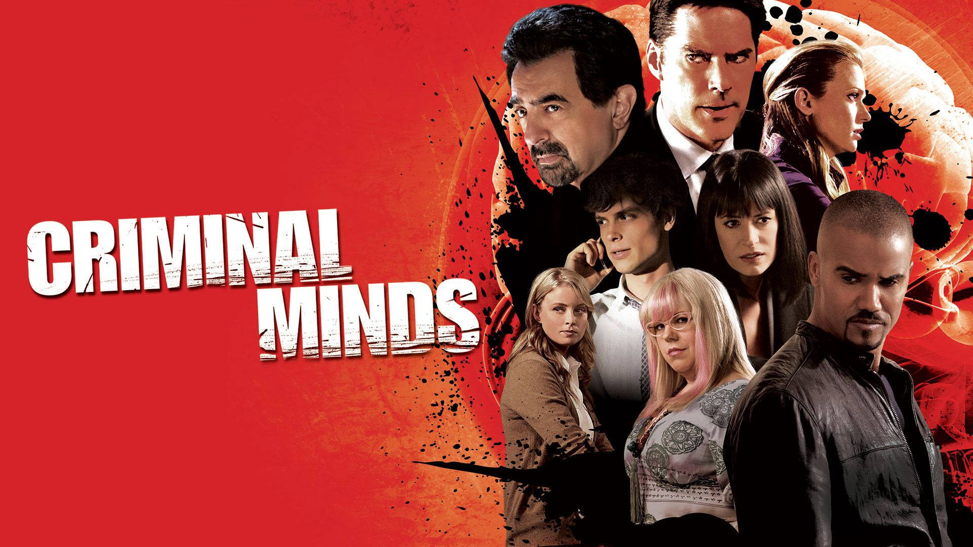 Criminal Minds, main cast, bold red background, Full HD Desktop Wallpaper