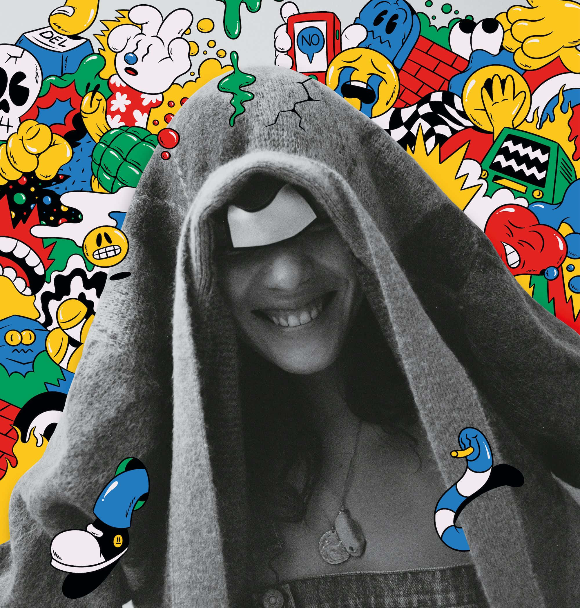 Hooded Smile Pop Art Backdrop, hoodie, colorful cartoon characters, Full HD Phone Wallpaper