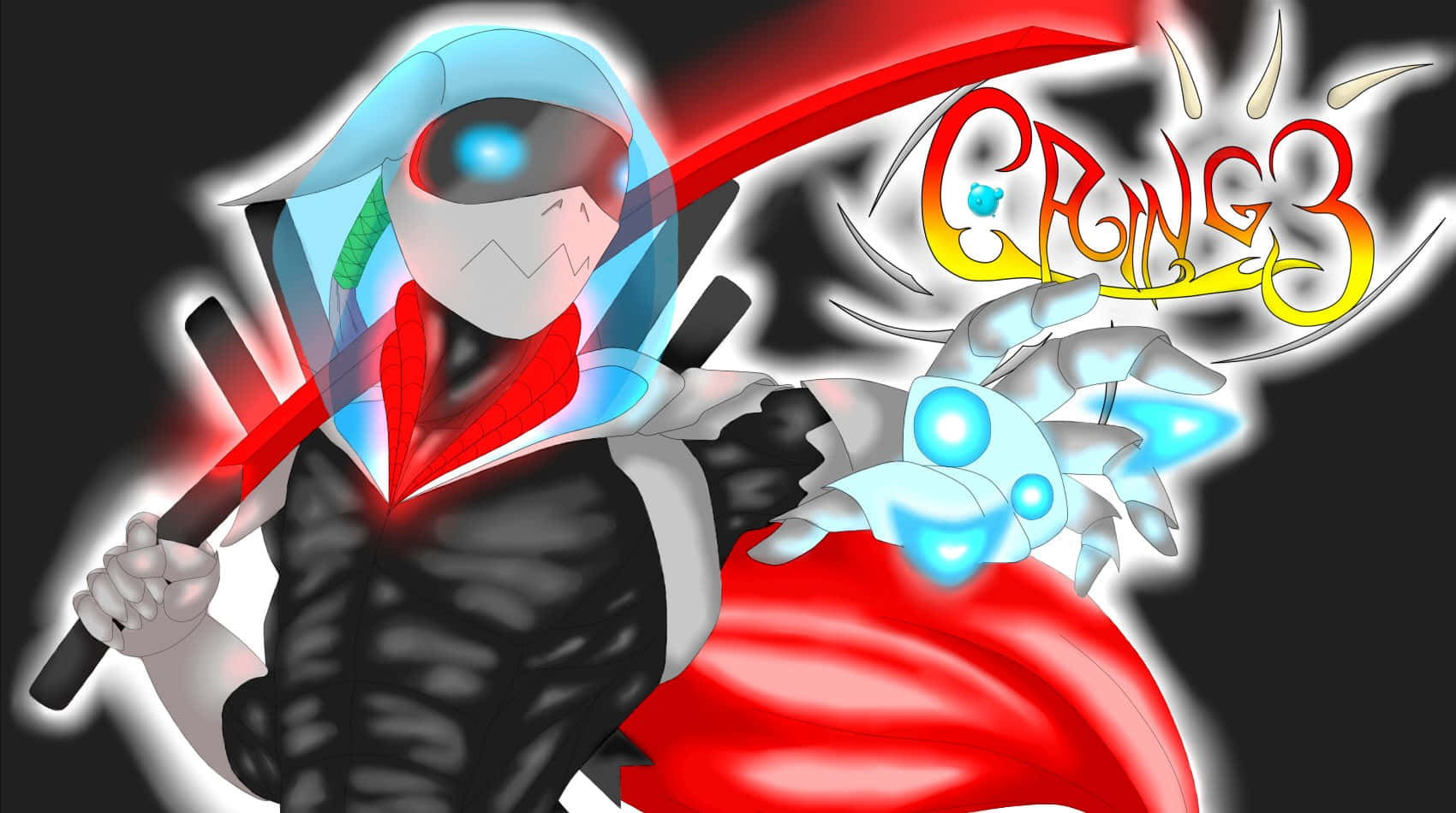 Animated Cringe Warrior, blue hair, glowing eyes, HD Desktop Wallpaper